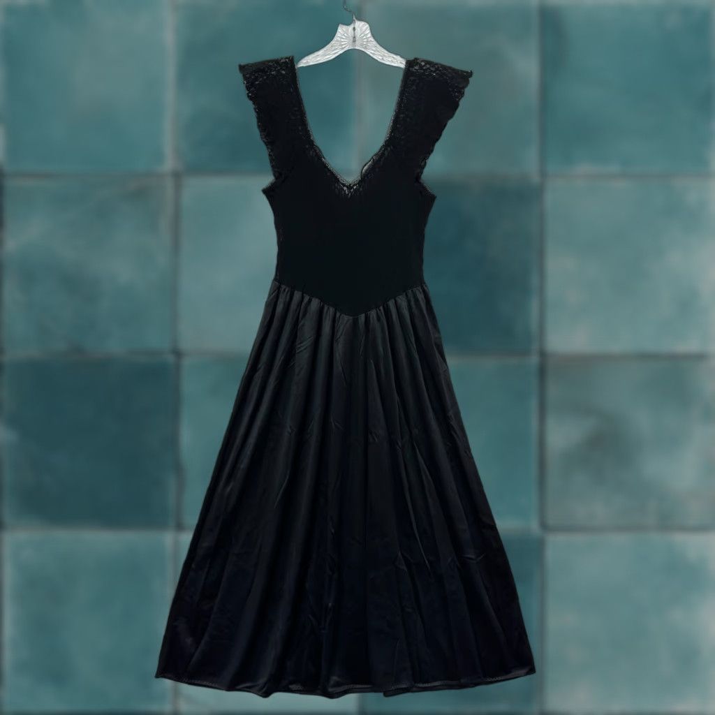 Vintage VINTAGE 90s Cinema Etoile Maxi Slip Sleep Dress Nightgown S Black Lace Edwardian Victorian Womens Size S / US 4 / IT 40 - 1 Thumbnail
