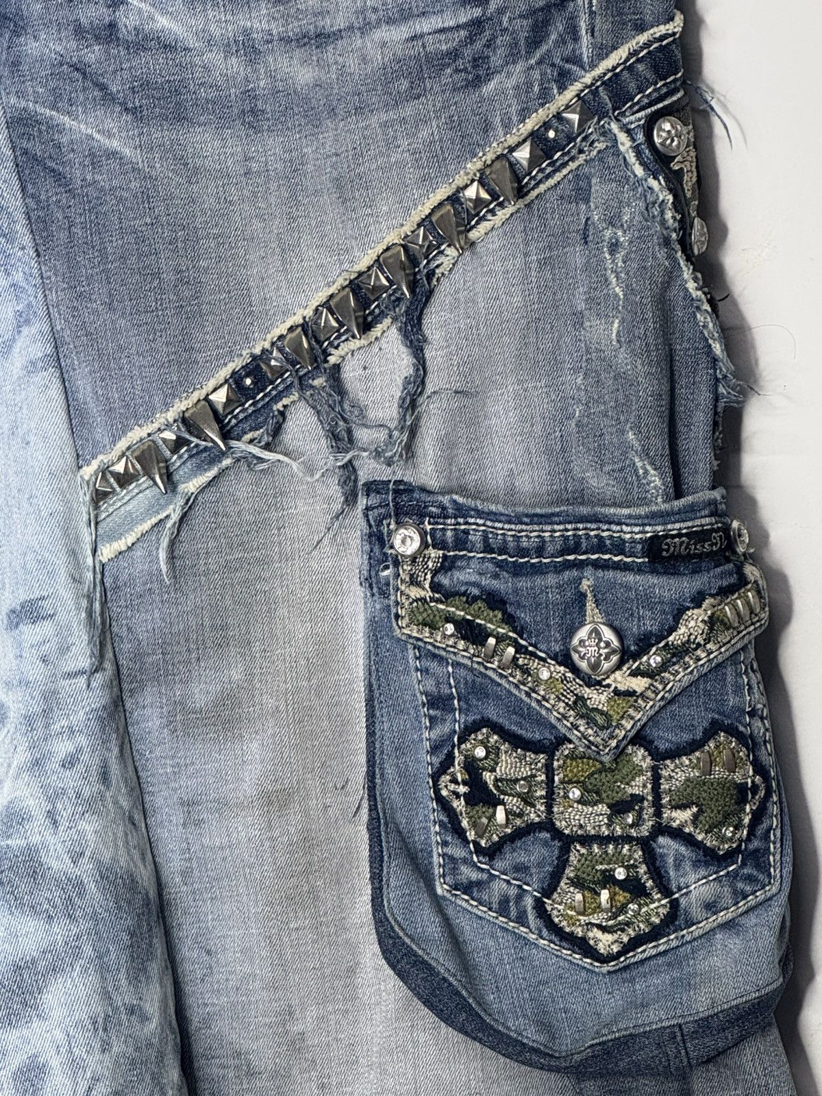 Other Studded Baggy Distressed Denim Shorts Size US 34 / EU 50 - 4 Thumbnail