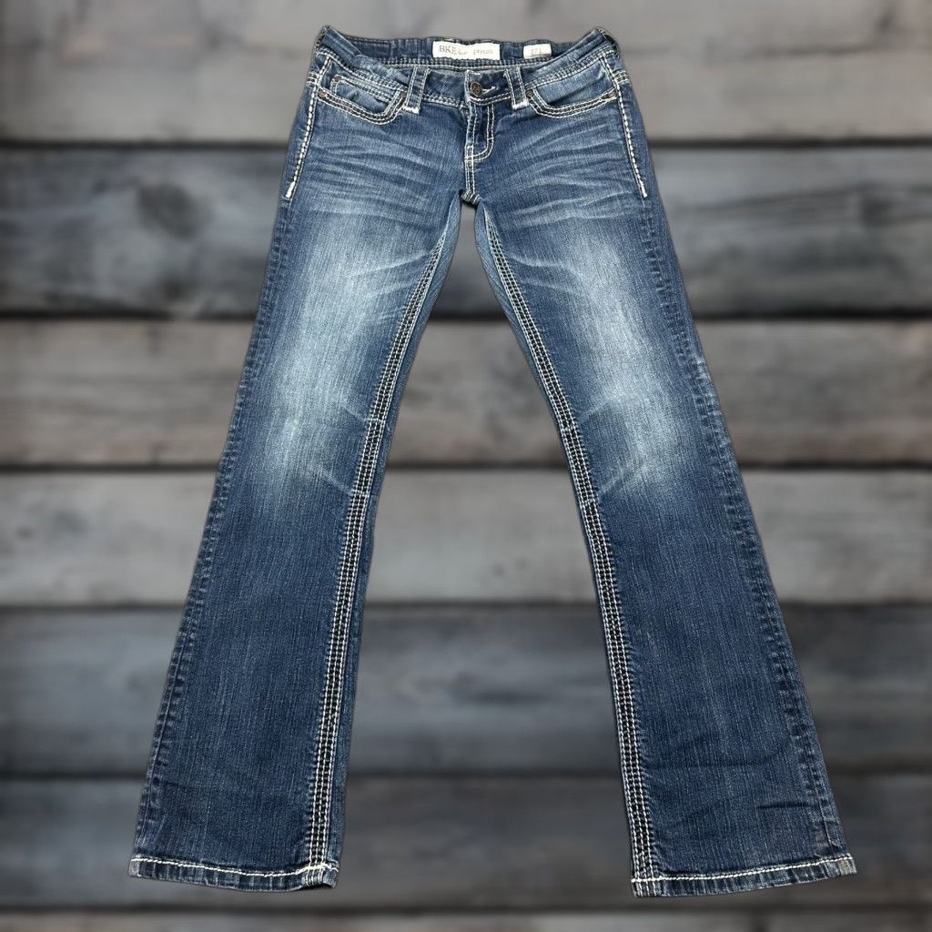 Vintage BKE Payton Jeans Womens 27L 32x32 Bootcut Stretch Blue Dark Wash Denim 5-Pocket Modern Logo Buckle BKE USA Western Mens? Size 27" / US 4 / IT 40 - 1 Thumbnail