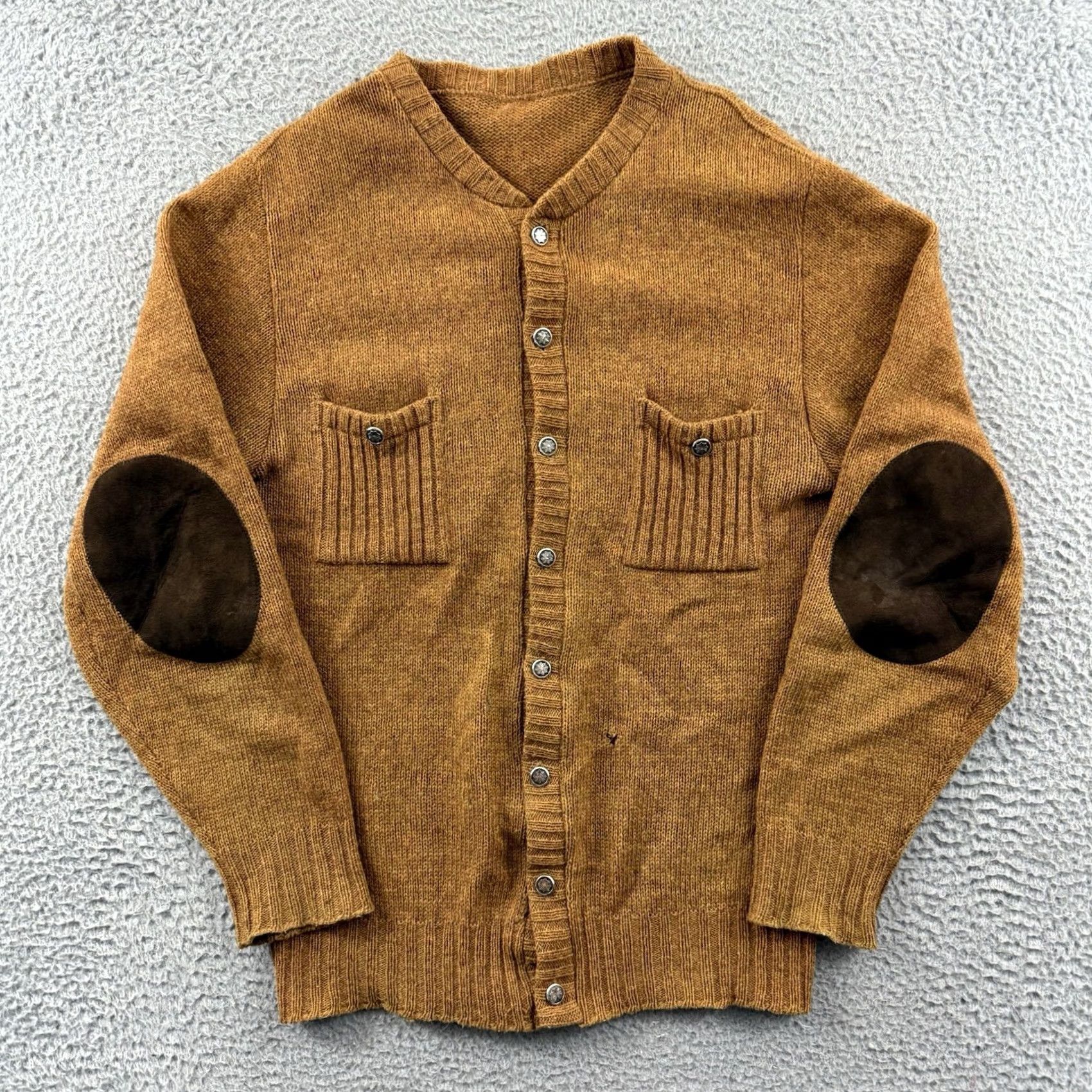 Vintage VINTAGE Brentwood Cardigan Sweater Mens M Brown Wool Blend Knit Cable-Knit V-Neck 50s Patch Pockets Size US M / EU 48-50 / 2 - 2 Thumbnail