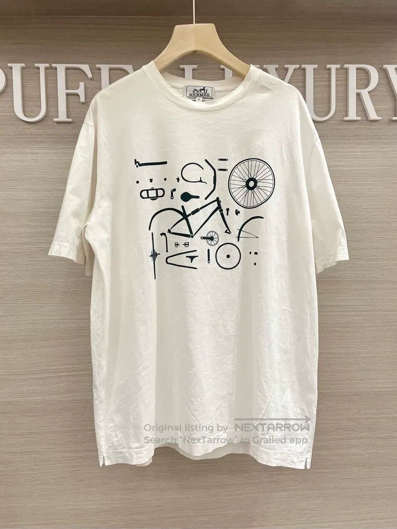 Hermes Hermes White Bicycle Pattern Short-Sleeve Size US M / EU 48-50 / 2 - 1 Thumbnail
