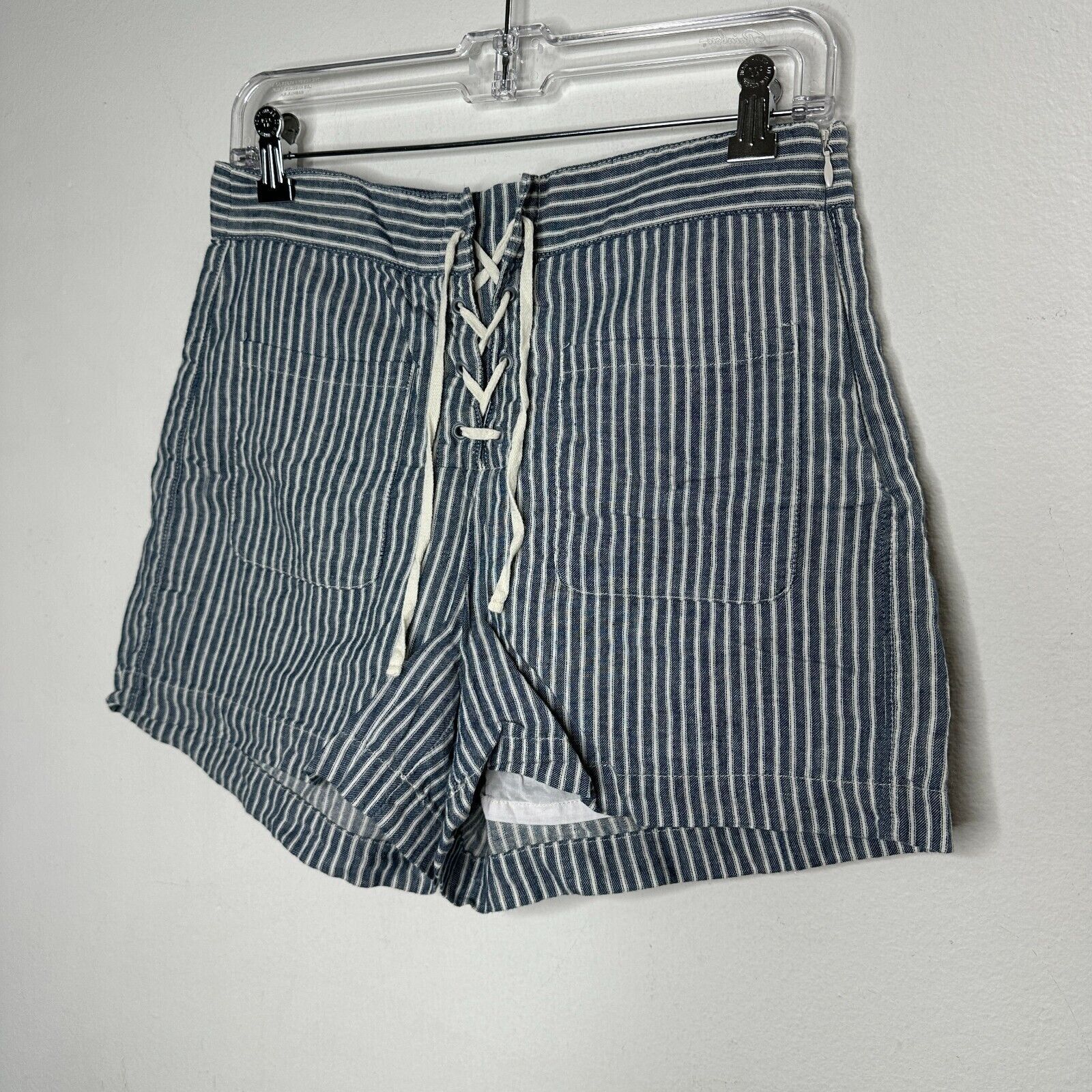 Madewell Madewell Jean Blue Striped High Waist Pockets Lace-Up Shorts Size 27" / US 4 / IT 40 - 5 Thumbnail