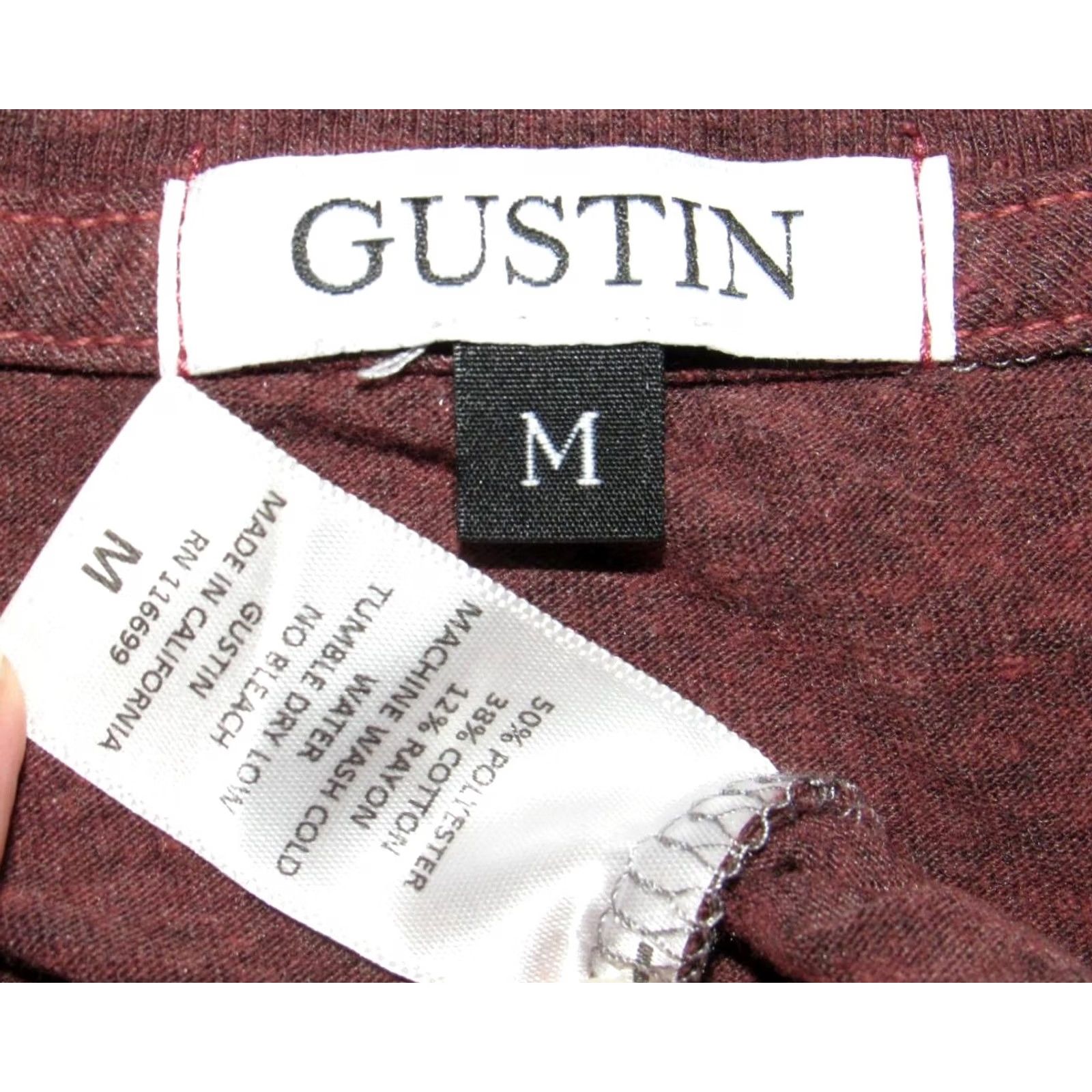 Gustin GUSTIN Burgundy Rayon Tri Blend V Neck T Shirt Medium M Mens Size US M / EU 48-50 / 2 - 3 Thumbnail