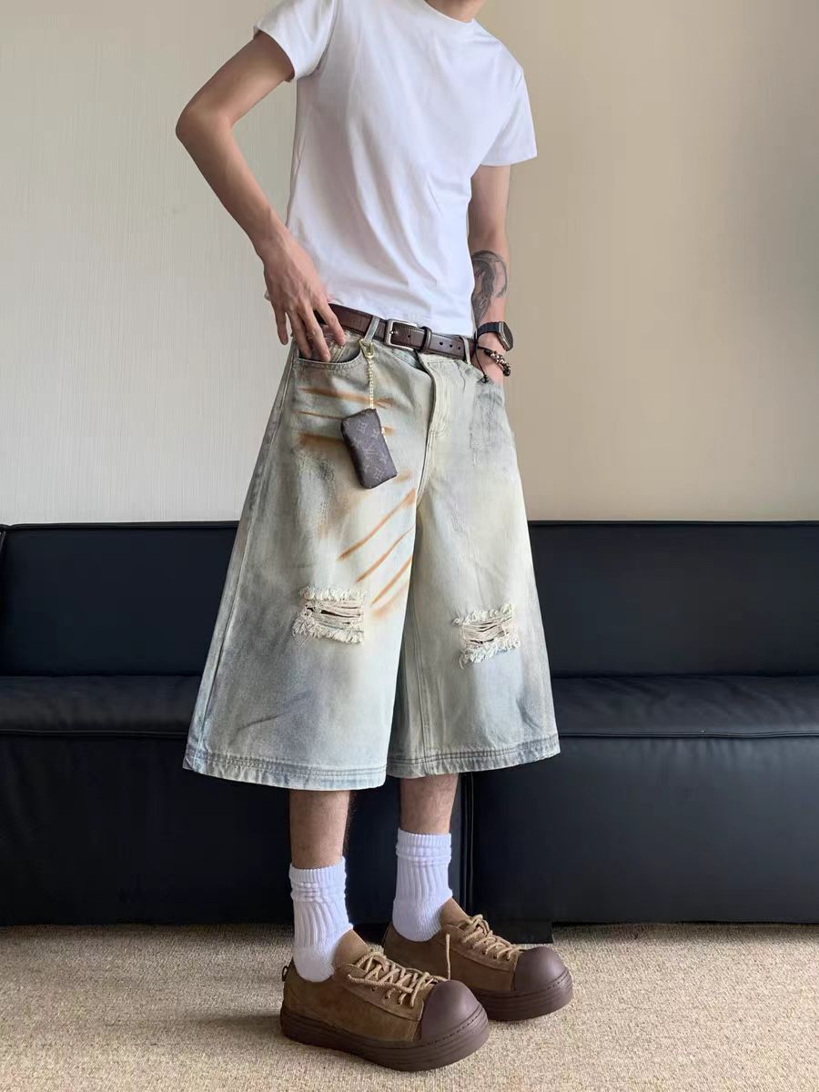Japanese Brand × Vintage Yellow clay-dyed washed and worn-out straight jean shorts Size US 31 - 5 Thumbnail