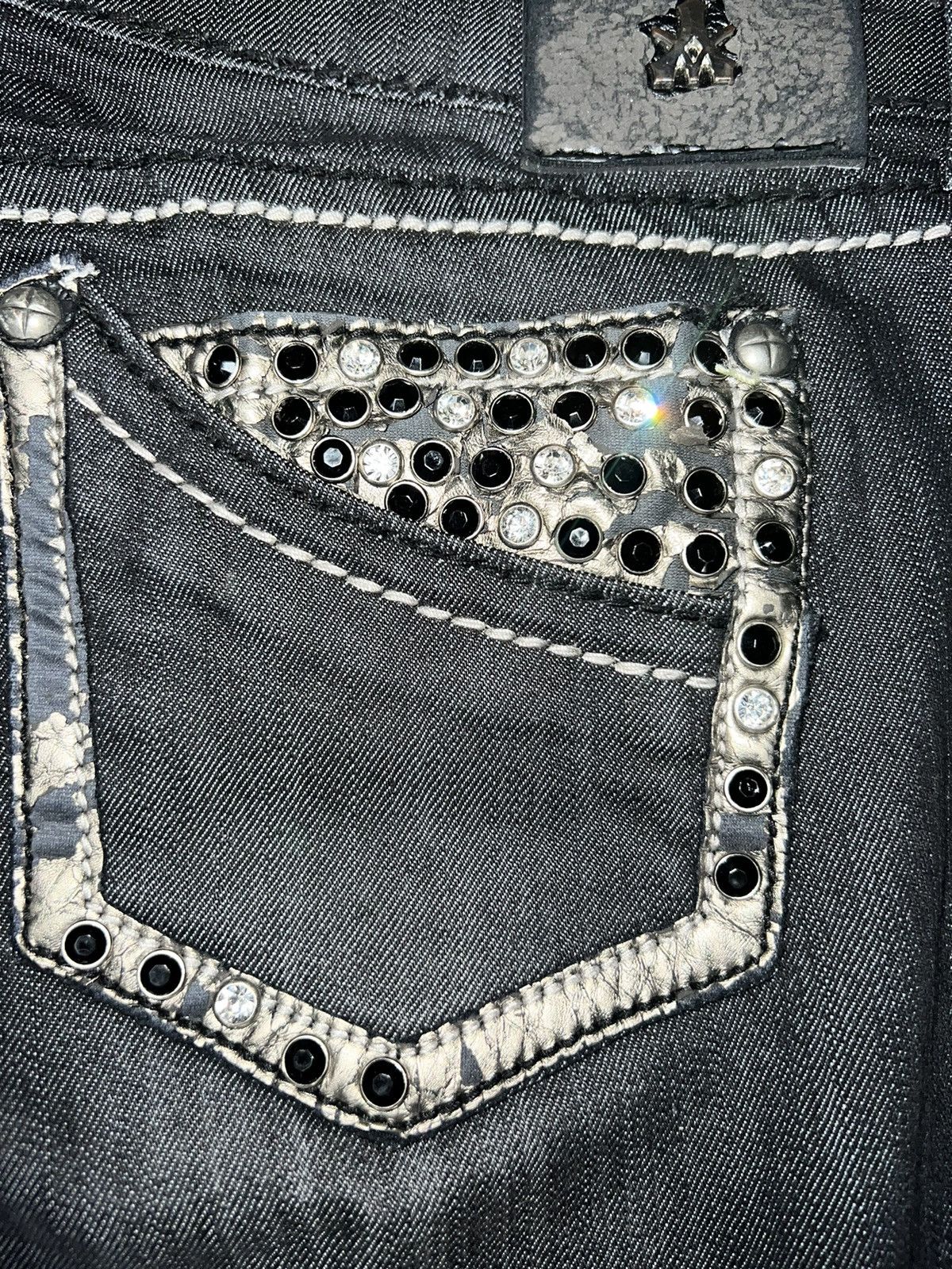 Japanese Brand Antique Rivet Crystal Studded Distressed Jeans Size US 30 / EU 46 - 7 Thumbnail