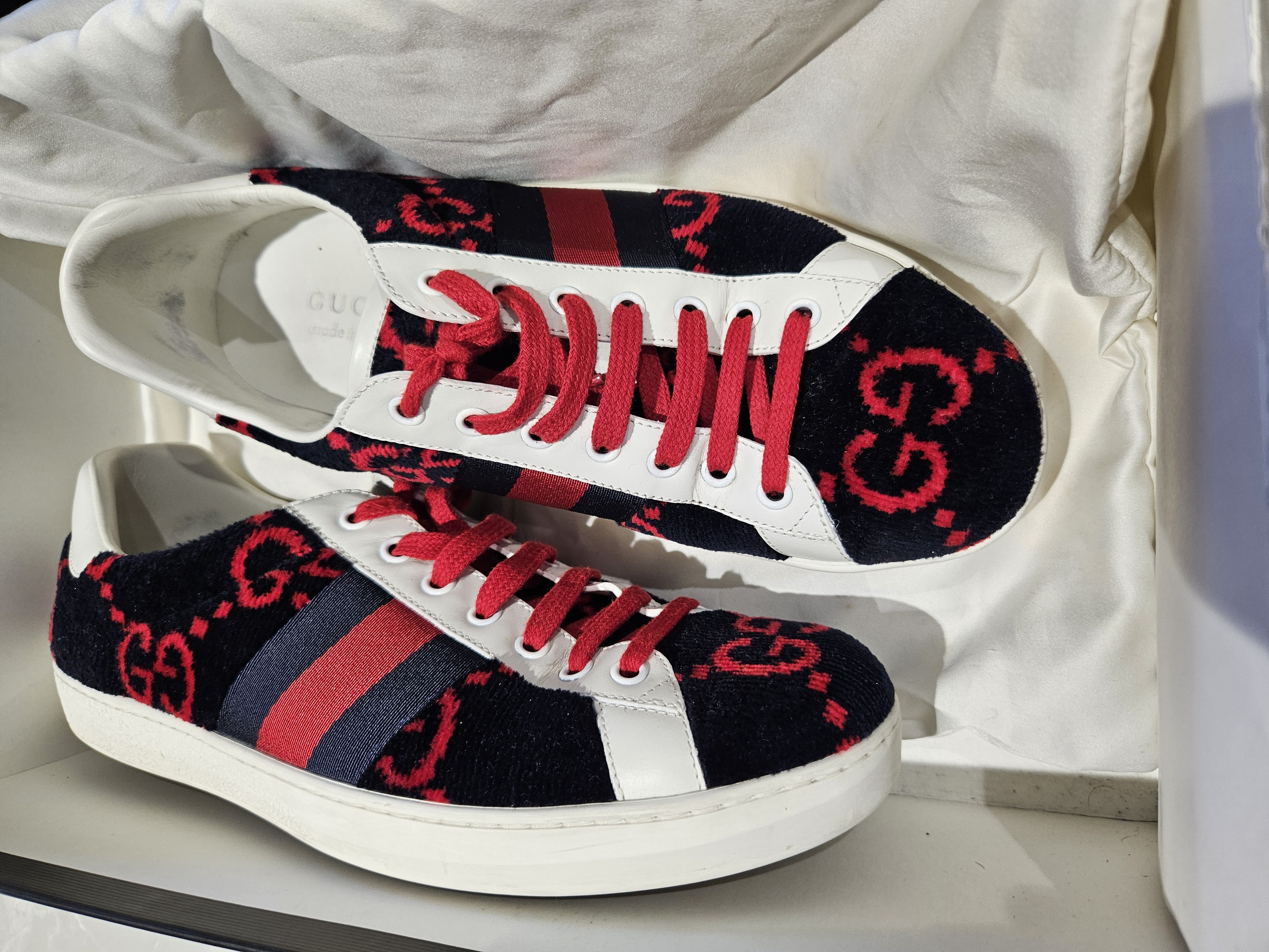 Gucci Gucci Ace sneakers Dark Navy & red monogram velour sneakers Size US 8 / EU 41 - 1 Thumbnail