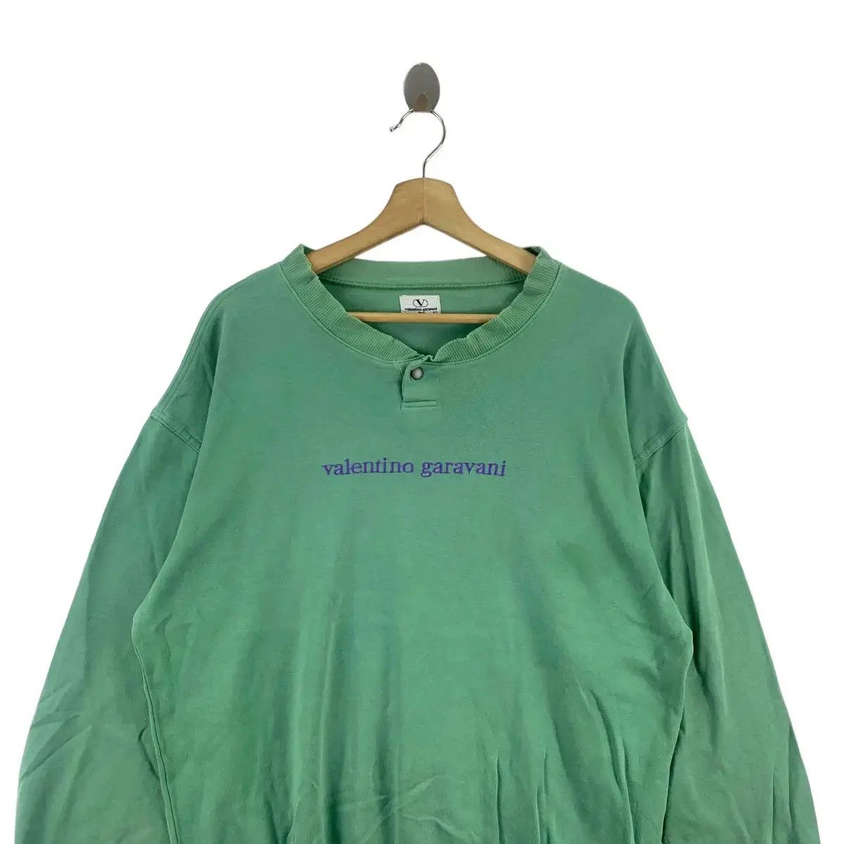 Valentino Vintage 90’ VALENTINO GARAVANI ITALY Logo Henley Sweatshirt Size L / US 10 / IT 46 - 1 Thumbnail