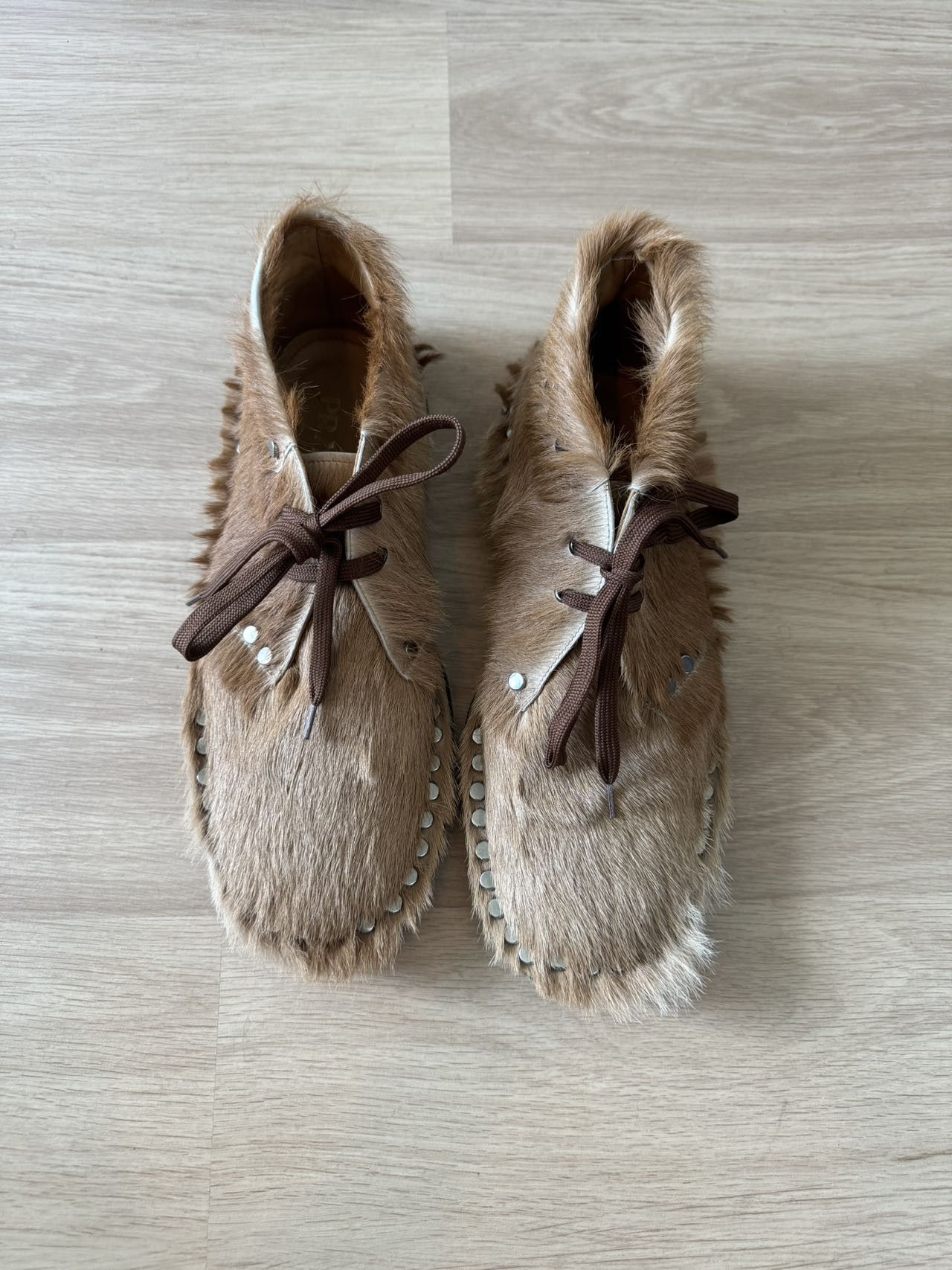 Prada Prada Pony Fur Lace-up Shoes Beige Size US 11 / EU 44 - 2 Thumbnail