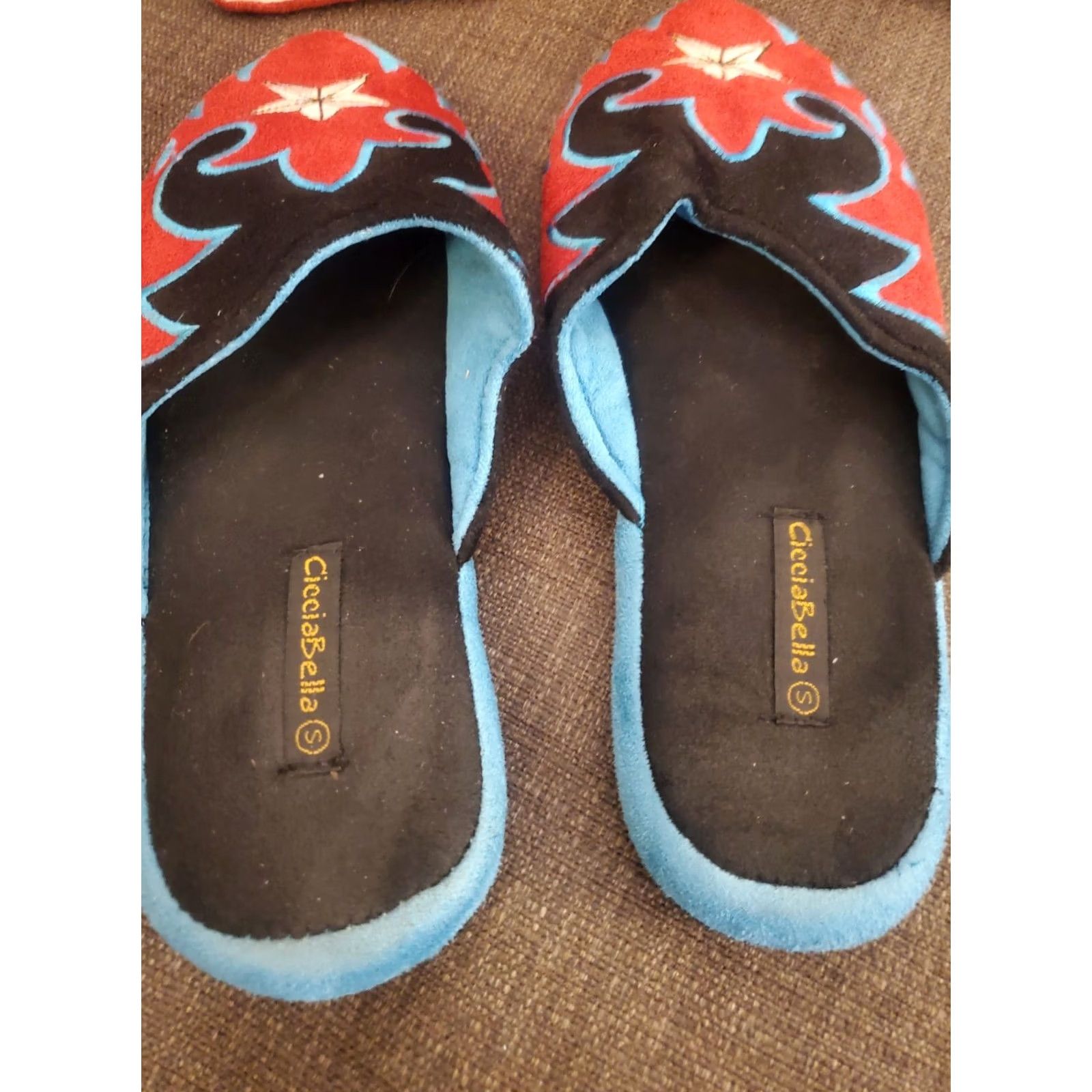 PONY Cicciabella Women's Slippers Muleeta Pony Up Black/Red/Blue Faux Suede Sz Small Size ONE SIZE - 2 Thumbnail