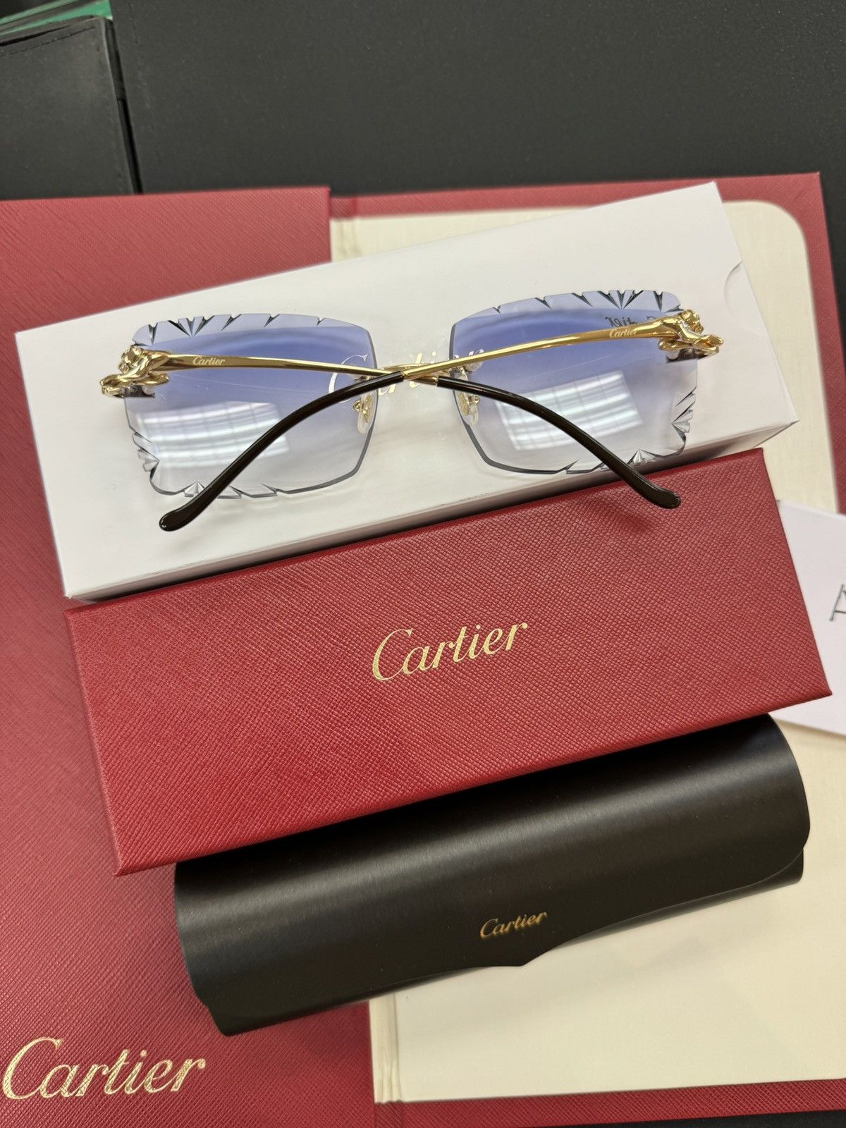 Cartier Cartier Panther Pantherè Gold Diamond Cut Sunglasses Size ONE SIZE - 2 Thumbnail