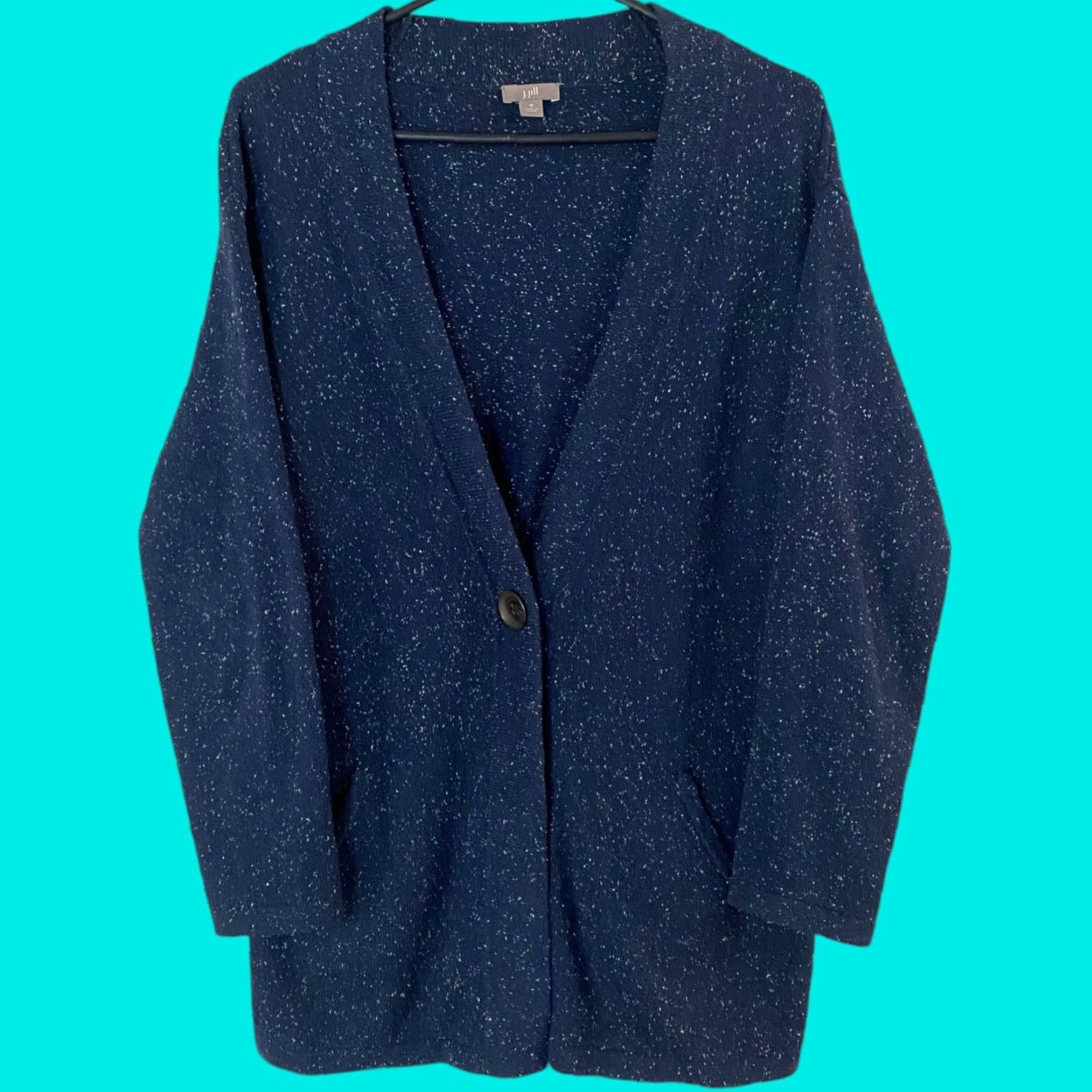J. Jill VINTAGE J.Jill Angora Blend Cardigan Sweater Blue Women Medium Navy Button Front Confetti Bohemian Classic 50% Cotton 45% Rayon 5% Angora Size M / US 6-8 / IT 42-44 - 1 Thumbnail