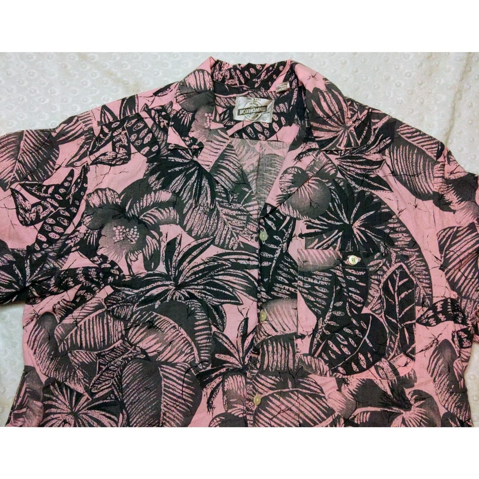 Vintage Bon Homme Mens L Large Pink Floral Short Sleeve Button Up Hawaiian Shirt USA Size US L / EU 52-54 / 3 - 4 Thumbnail