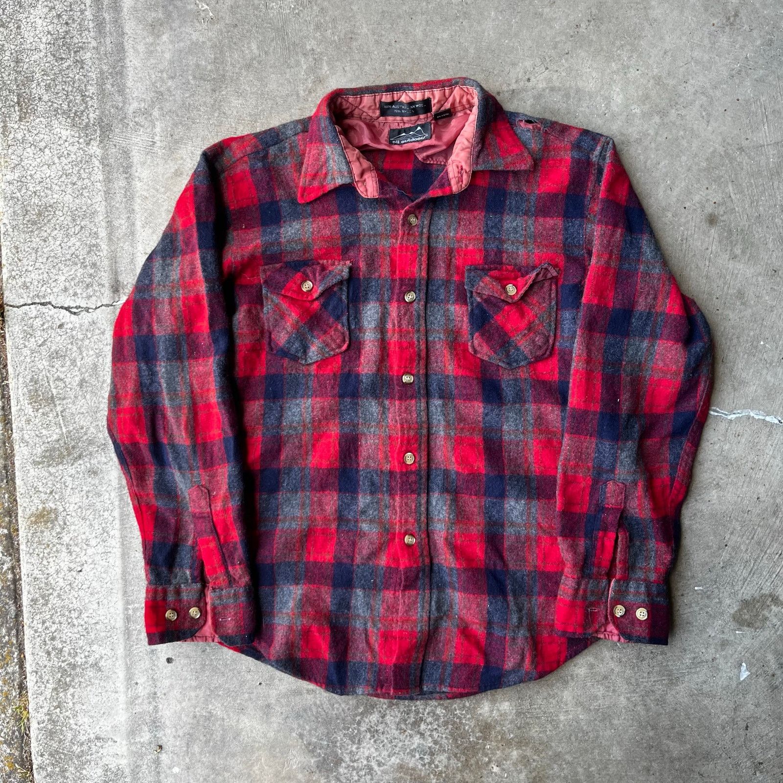 Vintage VINTAGE PLAID FLANNEL SHIRT WOOL OUTDOORS LARGE RED LARGE Size US L / EU 52-54 / 3 - 1 Thumbnail