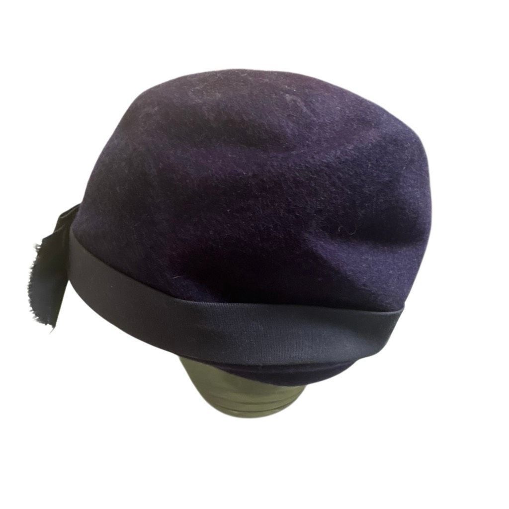 Vintage Glenover Vintage Navy Blue Cloche Hat 100% Wool Ribbon Bow H Size ONE SIZE - 4 Thumbnail