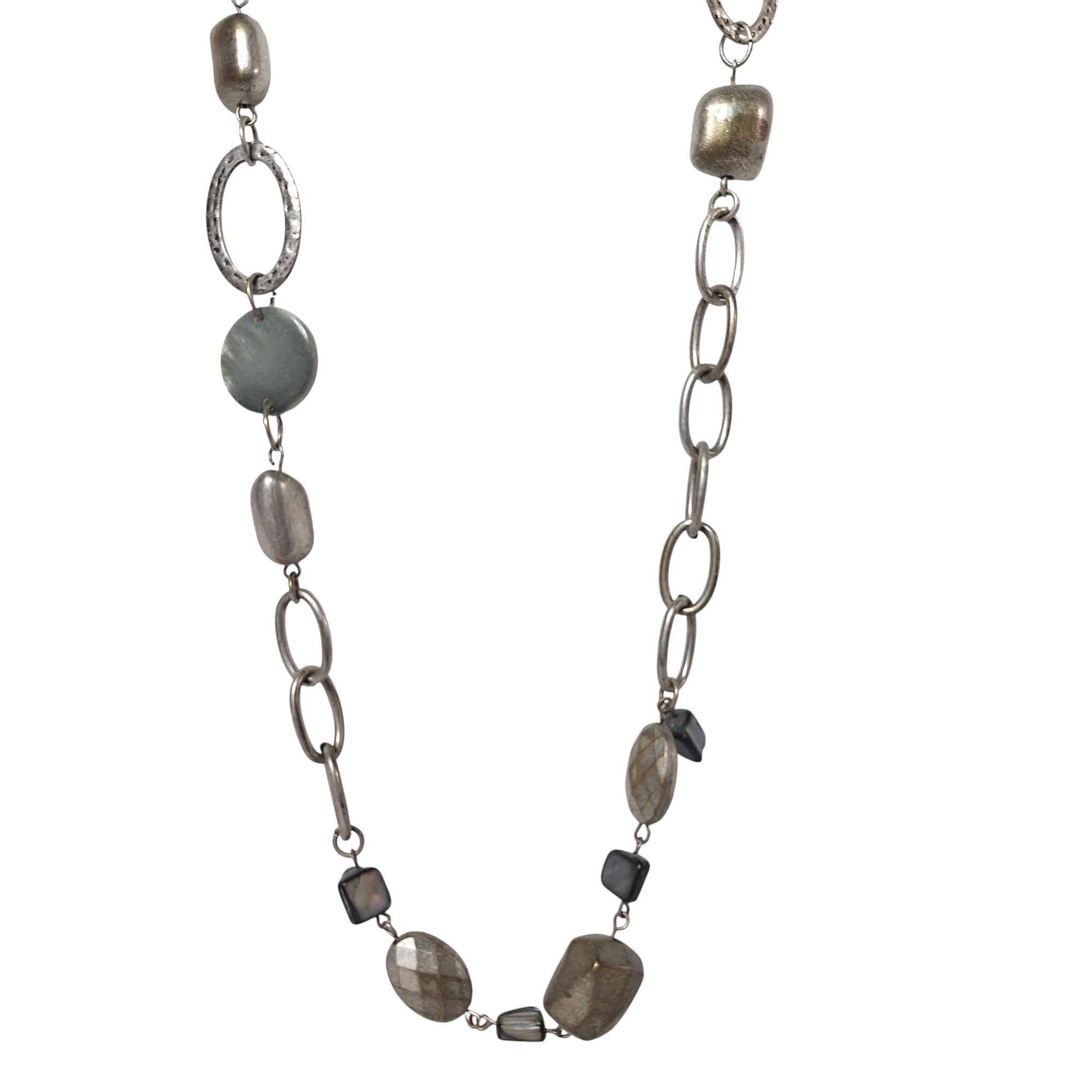 Other Boho Mixed Media Statement Necklace Chunky Silver Tone Hamme Size ONE SIZE - 1 Thumbnail