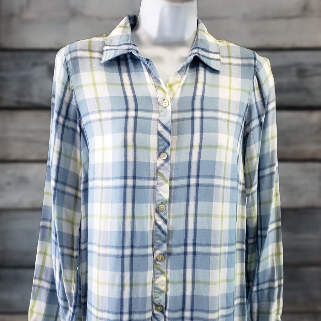 J. Jill J Jill Womens Button Front Shirt XS Blue Green Plaid Long Sleeve Viscose Shirt Womens XS Blue Green Plaid Long Sleeve Button-Up Size XS / US 0-2 / IT 36-38 - 1 Thumbnail