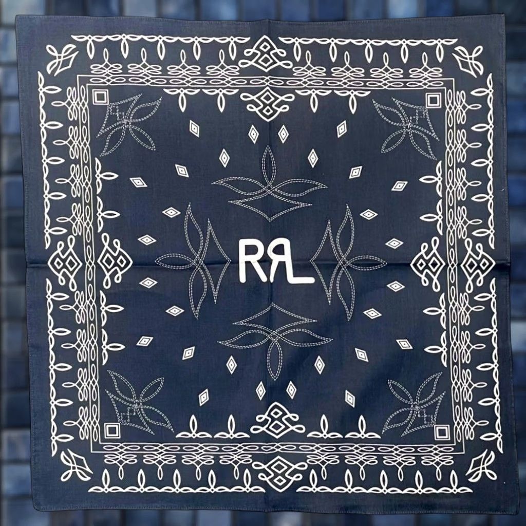 Ralph Lauren RRL Ralph Lauren Bandana Handkerchief Blue Cotton Unisex 55×55cm 90s Logo Shirt? Size ONE SIZE - 1 Thumbnail