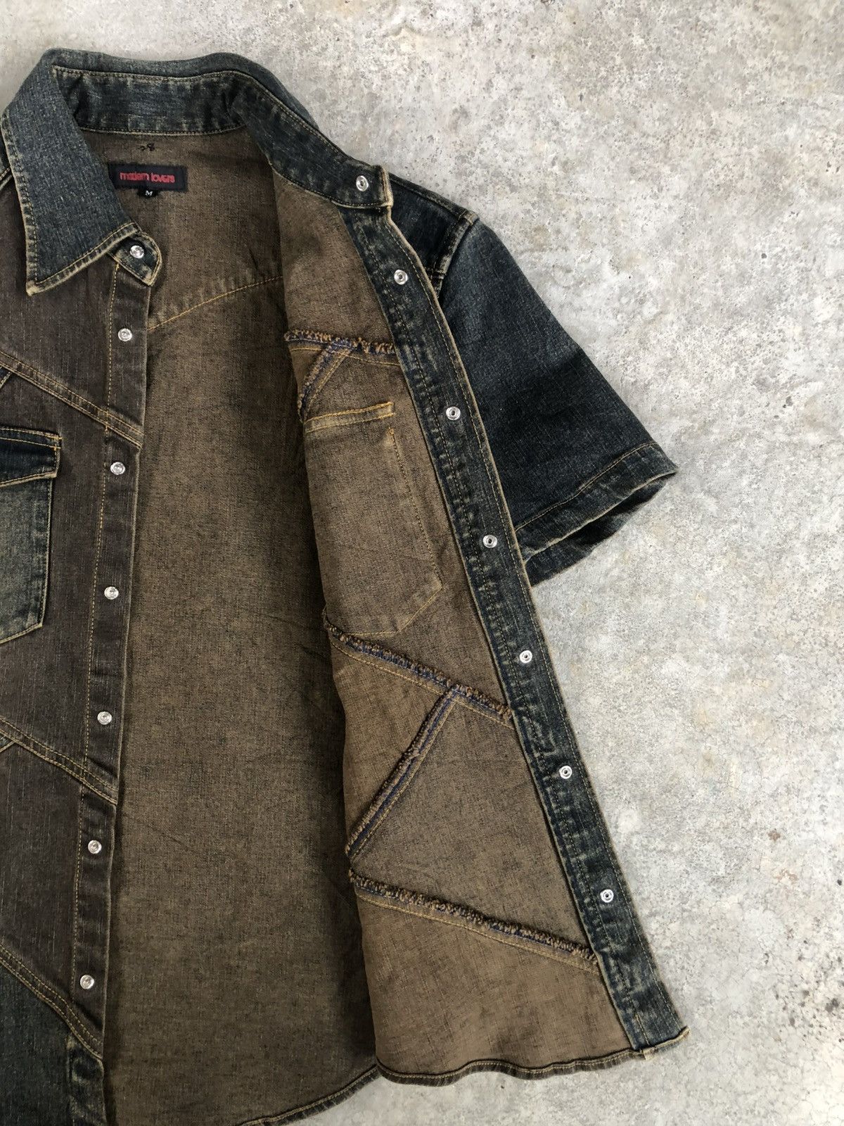 Hysteric Glamour Japanese Modern Lovers Shirt Distressed Denim Patchwork Size US M / EU 48-50 / 2 - 14 Thumbnail
