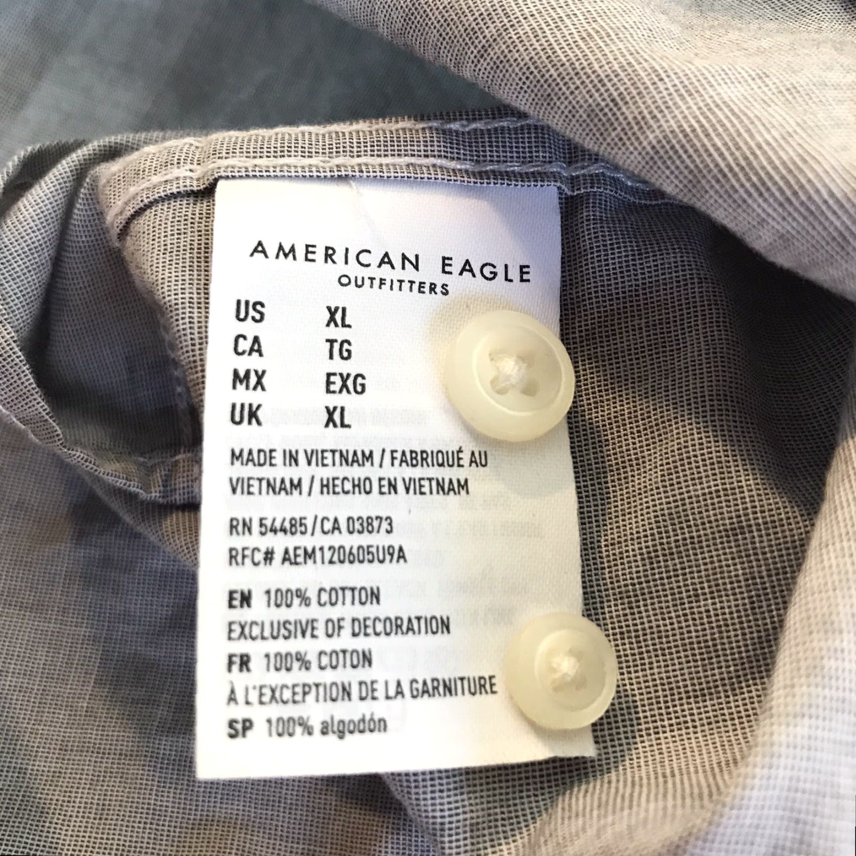 American Eagle Outfitters VINTAGE American Eagle Outfitters Men's Button-Up Shirt Long Sleeve Casual Fall Winter XL Gray Cotton Size US XL / EU 56 / 4 - 3 Thumbnail