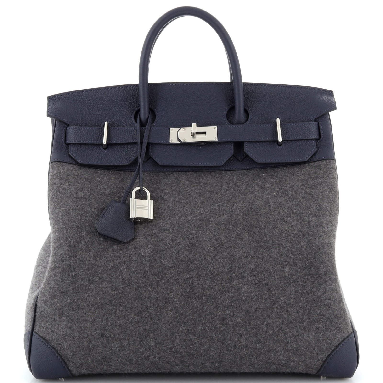image of Hermes Hac Birkin Bag Todoo Wool And Blue Togo With Palladium, Women's