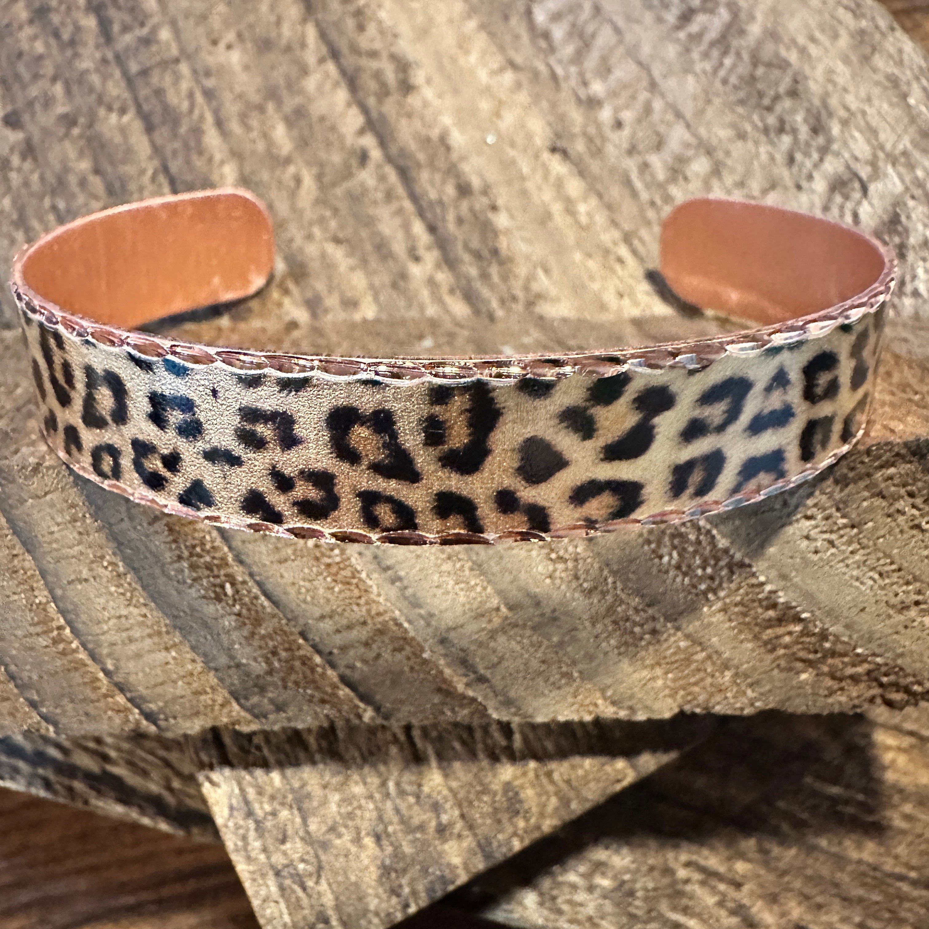 Other Handmade Boho Copper Narrow Cuff Bracelet, Diamond Cut Leopa Size ONE SIZE - 1 Thumbnail