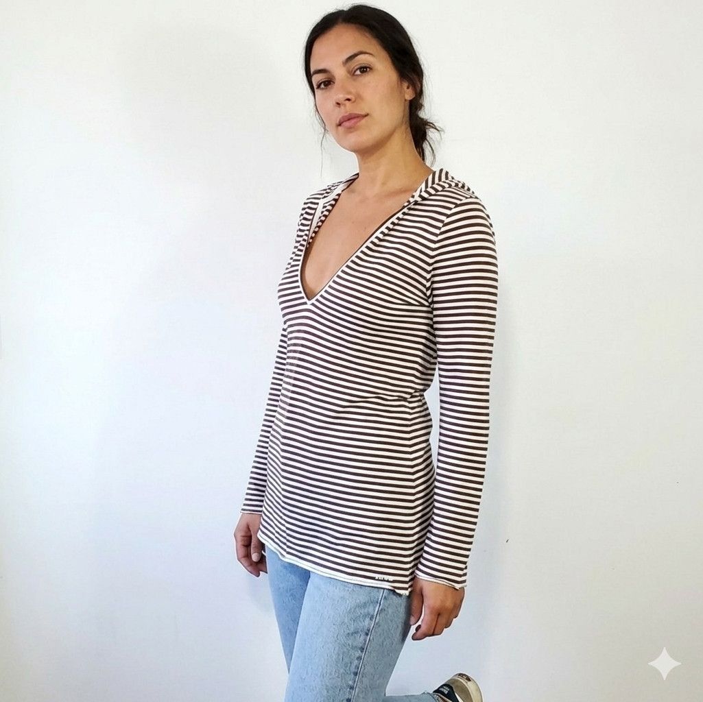 Izod Izod Size M Top Long Sleeve T-Shirt Stripe Brown White Hood Size M / US 6-8 / IT 42-44 - 2 Thumbnail