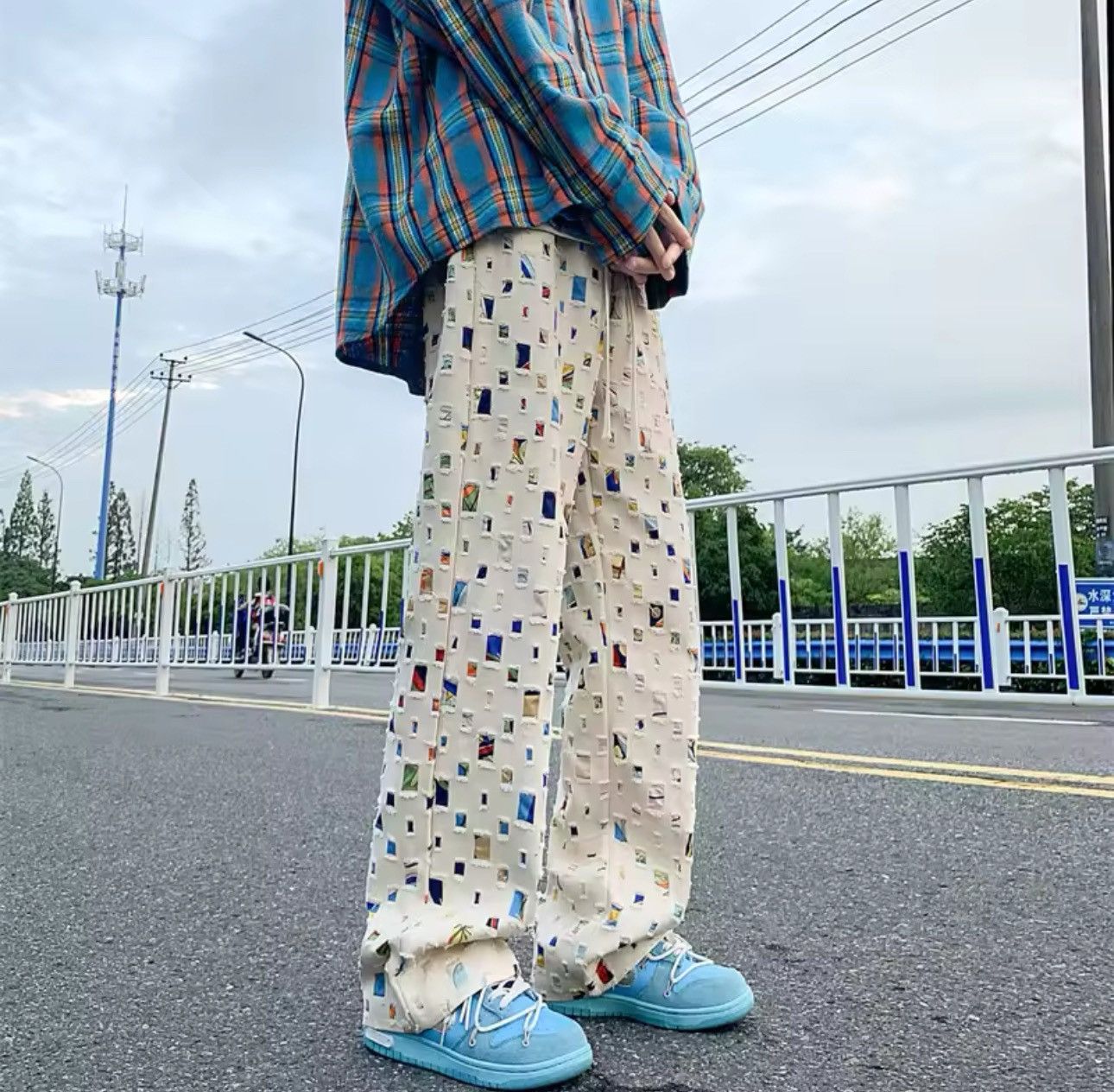 Designer Streetwear Design Colored Hip Hop Hole Pants Size US 29 - 2 Thumbnail