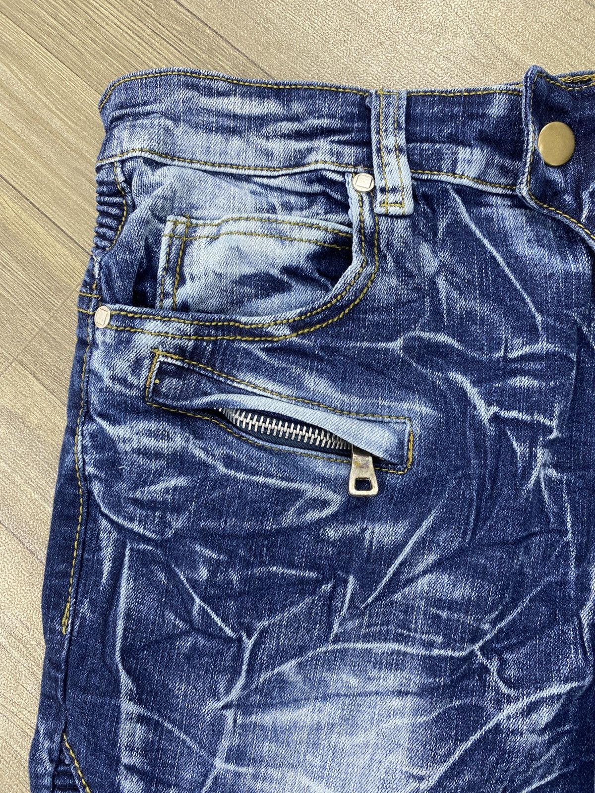 Japanese Brand Japanese Acid Wash Blue Balmain Style Bikers Pants Size US 34 / EU 50 - 3 Thumbnail