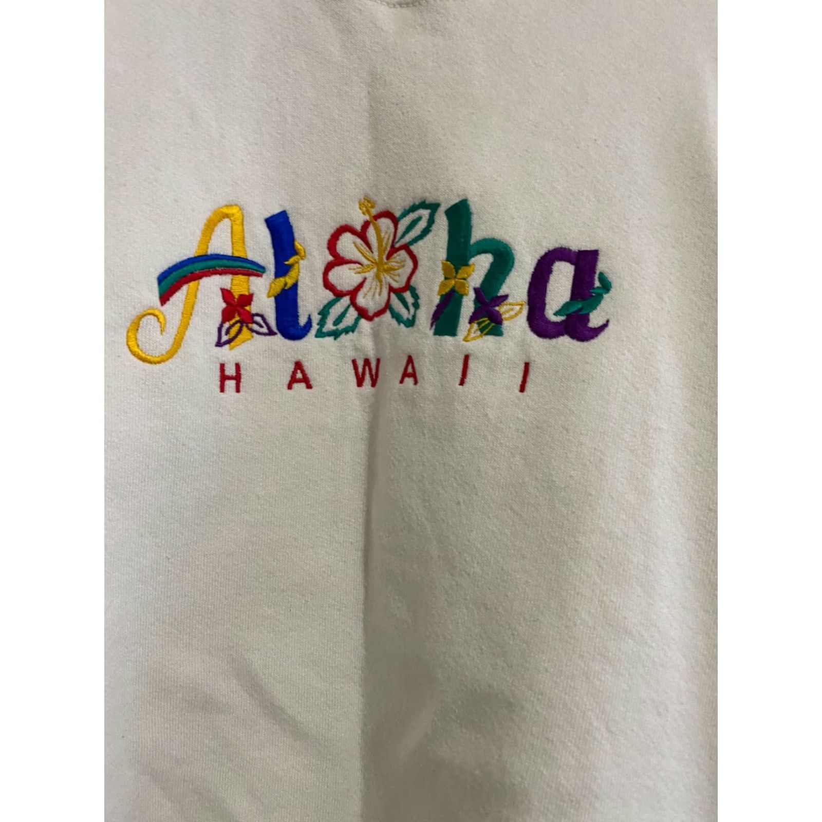 Fruit Of The Loom VINTAGE Fruit of the Loom Aloha Hawaii Sweatshirt White Small 90s 1990s Mens Crew Neck Pullover Cotton Blend Heavy Size US S / EU 44-46 / 1 - 2 Thumbnail