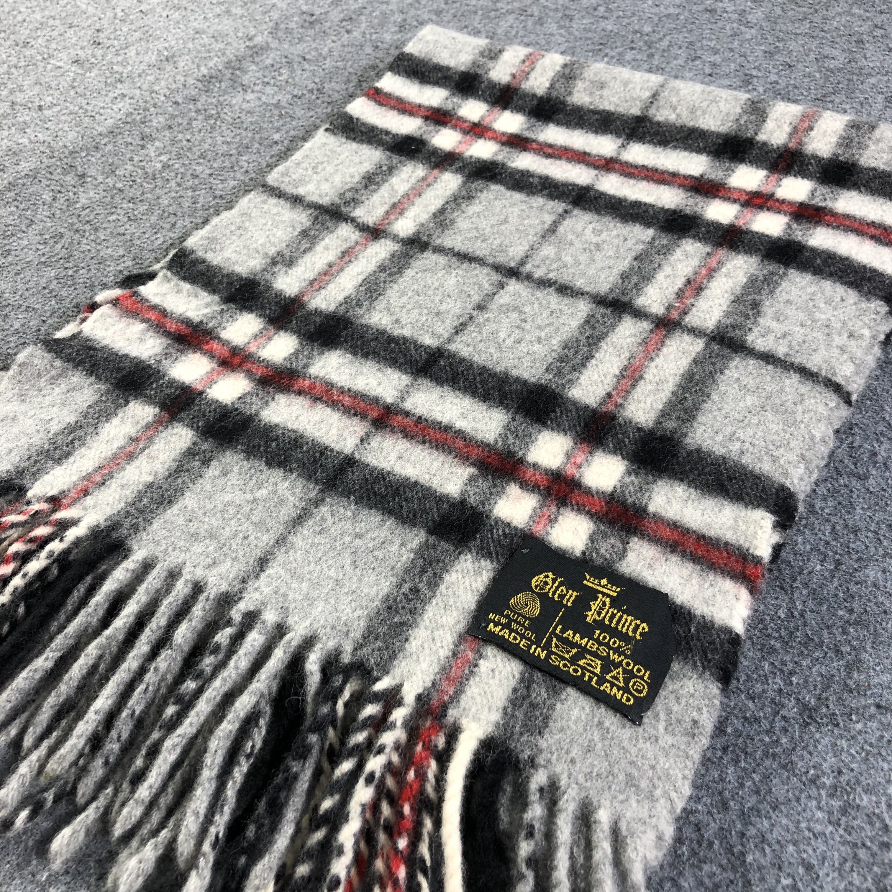 Vintage Glen Prince Grey Tartan Wool Scarf Muffler V1347 Size ONE SIZE - 3 Thumbnail