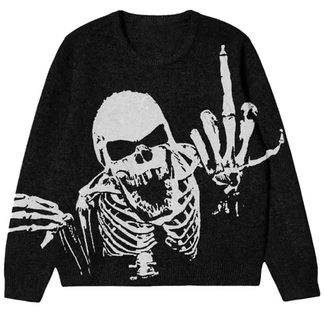 Japanese Brand × Vintage Middle Finger Skeleton Retro Sweater Size US S / EU 44-46 / 1 - 1 Preview