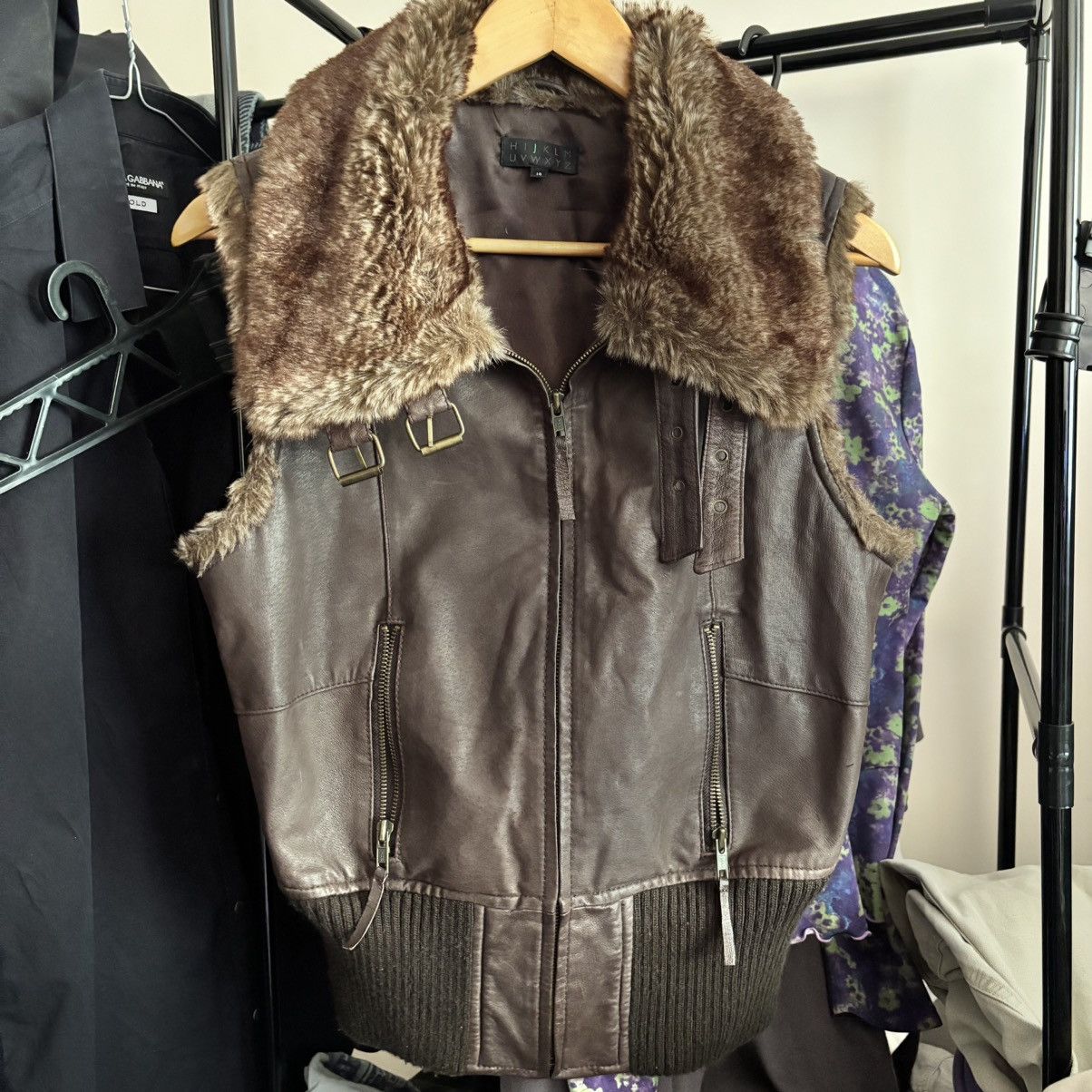 Hysteric Glamour Brown Leather Vest with Faux Fur Collar Vintage Flight Style Size XL / US 12-14 / IT 48-50 - 2 Thumbnail