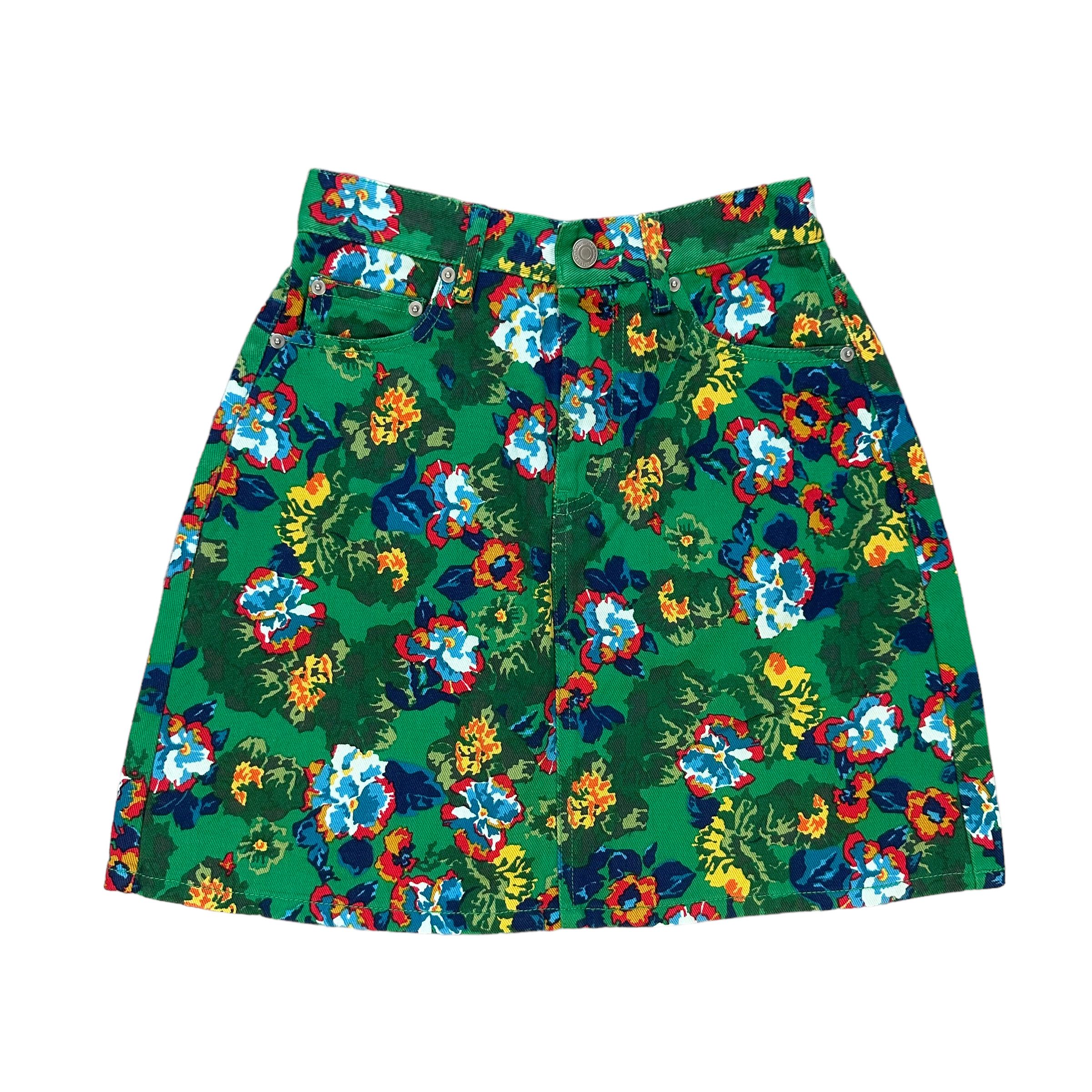 FLOWERS FULLPRINT / OVERPRINT DENIM MINI SKIRT #8652-019