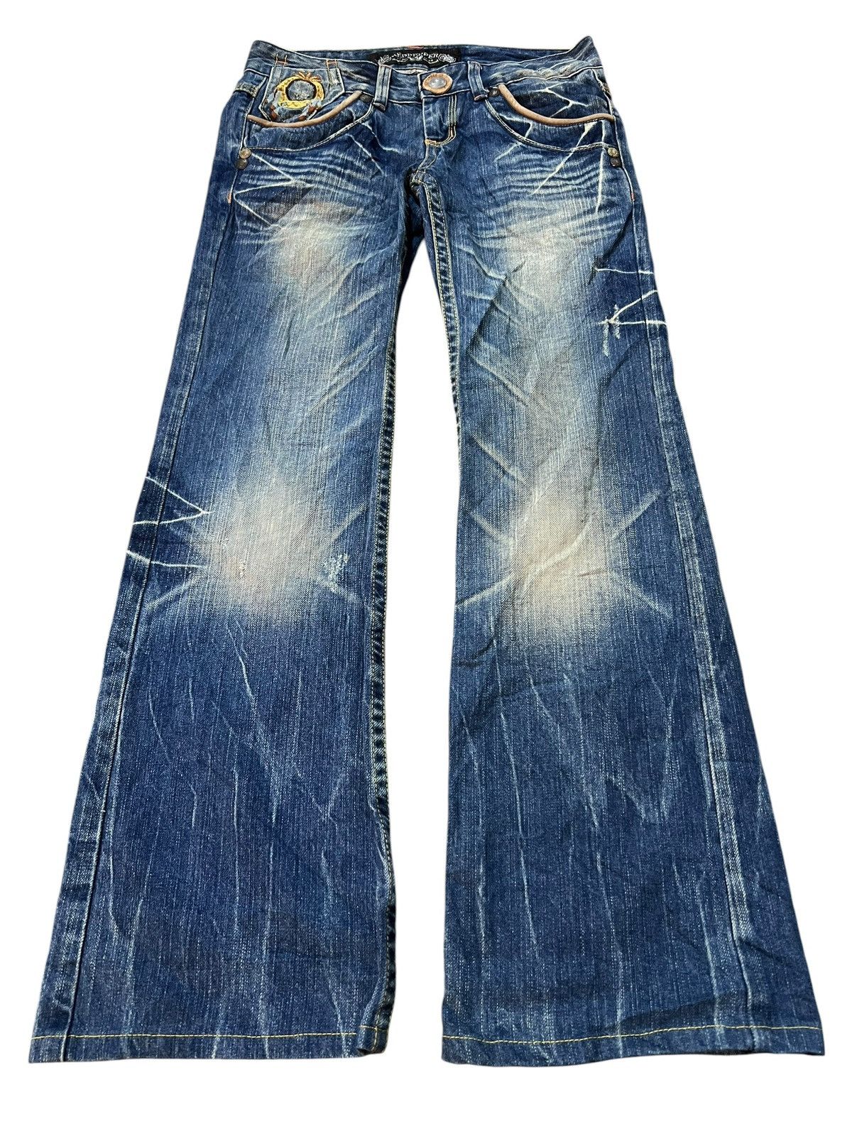 Japanese Brand 💥Flare low rise💥Red pepper Clawmark Mud wash Jean Very Rare Size US 29 - 1 Thumbnail