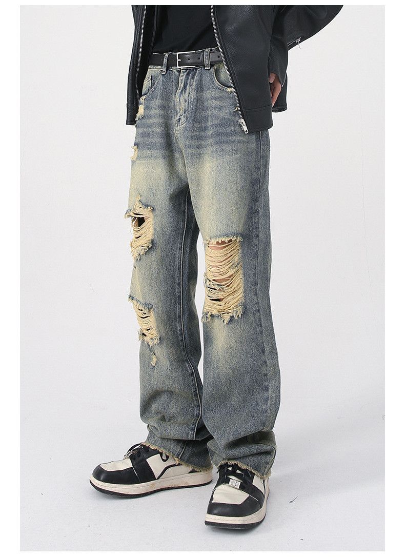 Japanese Brand × Jean Vintage distressed washed loose straight-leg ripped jeans Size US 32 / EU 48 - 3 Thumbnail