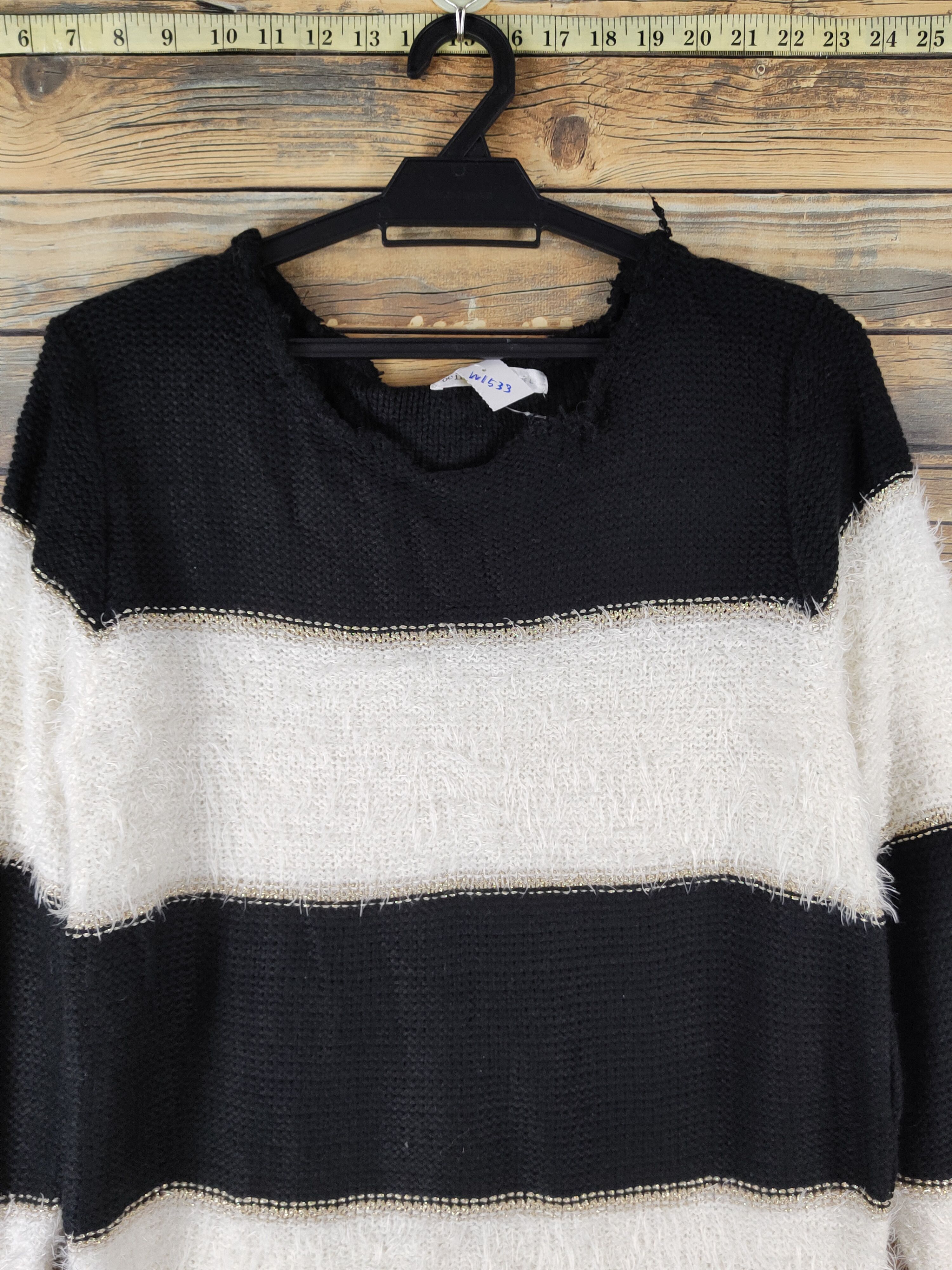 Japanese Brand × Vintage Oeillet Black White Stripe Fur Mohair Knitwear #W1533 Size M / US 6-8 / IT 42-44 - 2 Thumbnail