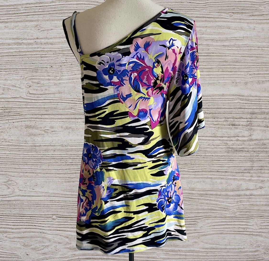 Vintage ONE SHOULDER FLORAL CAMO UNIVERSAL MINI DRESS OR TUNIC TOP Size M / US 6-8 / IT 42-44 - 6 Thumbnail