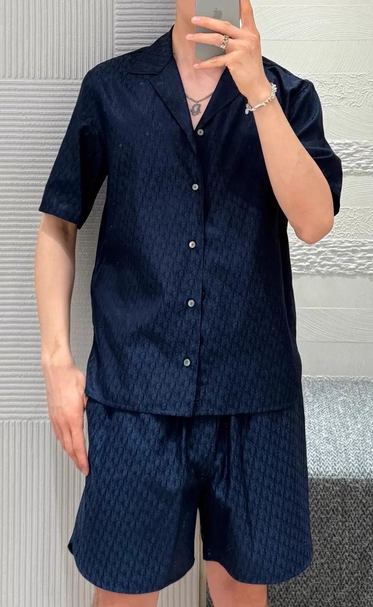 Dior Dior Navy Blue Monogram Silk Short Sleeve Shirt 40 Size US M / EU 48-50 / 2 - 5 Thumbnail