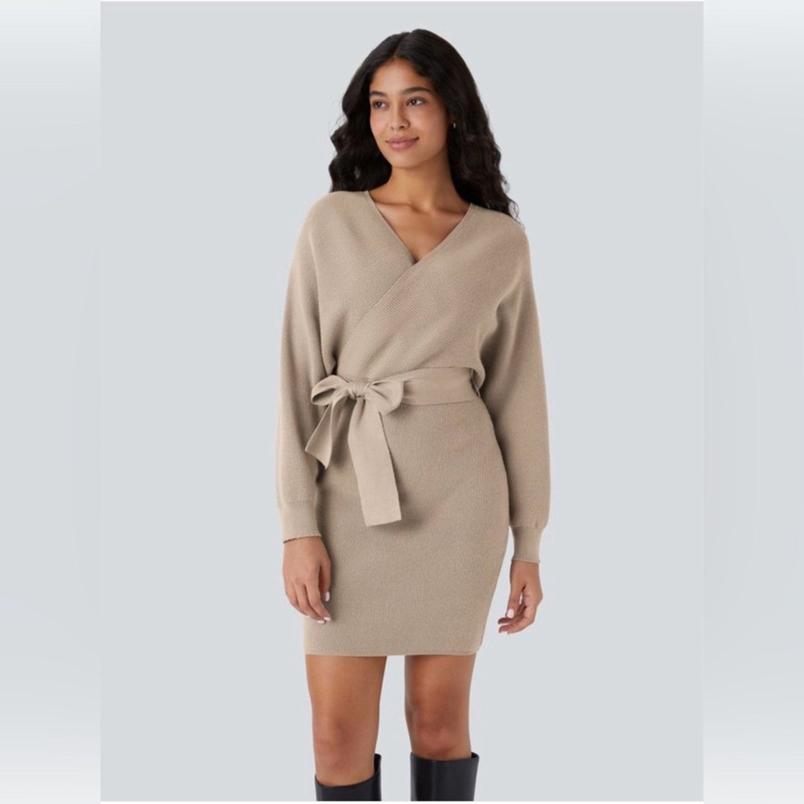 Other New Chic Tan Wrap Dress with Bow size S Size S / US 4 / IT 40 - 1 Thumbnail
