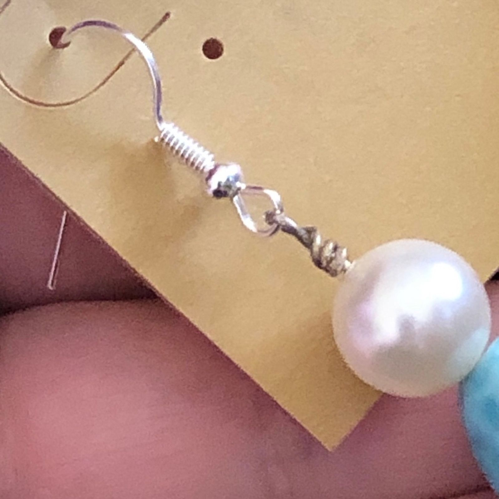 Handmade Handmade turquoise & Pearl glass bead earrings Size ONE SIZE - 6 Thumbnail