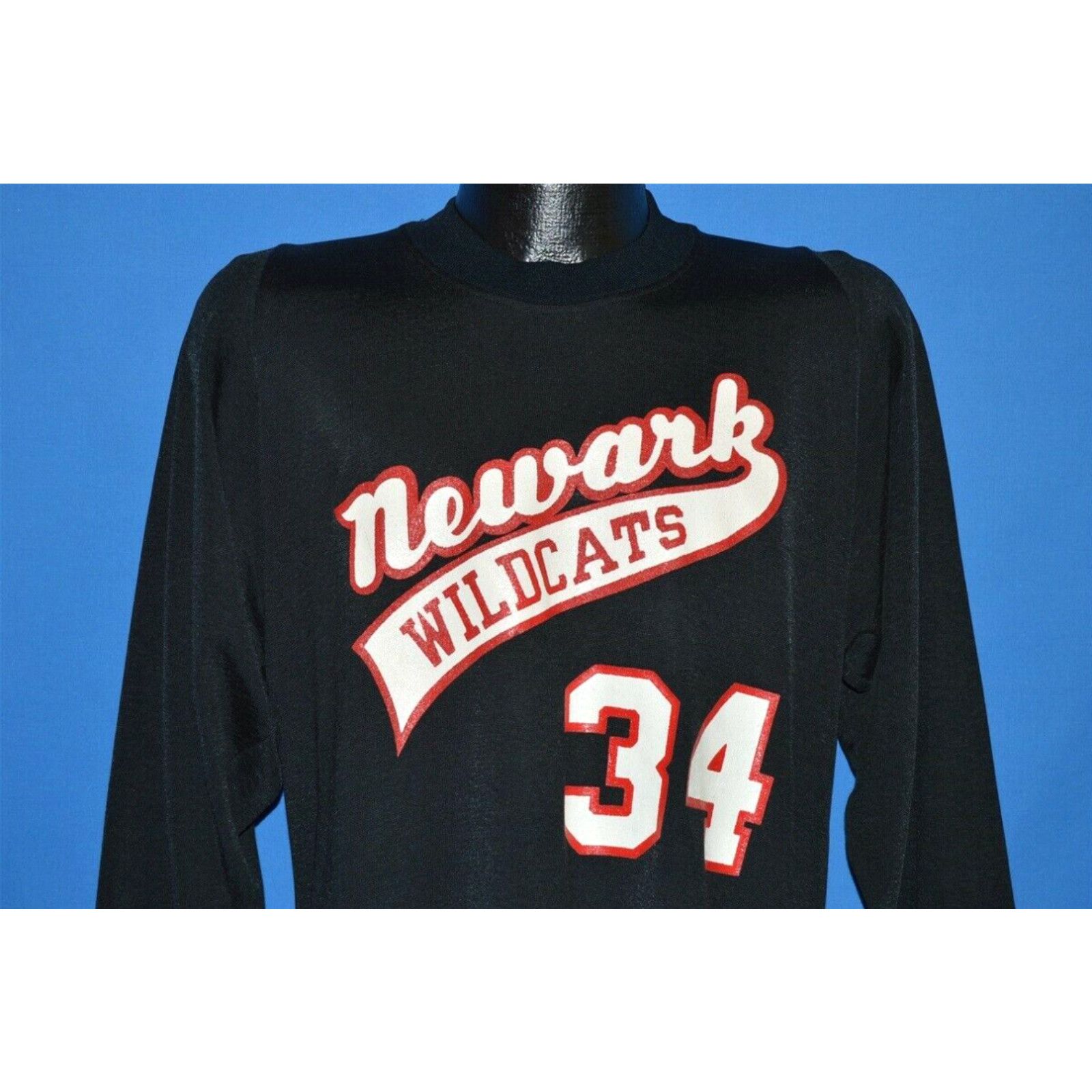 Image of VTG 80's Newark Wildcats 34 Champion Football Jersey Cotton Nylon T-Shirt L in White (Size Large)