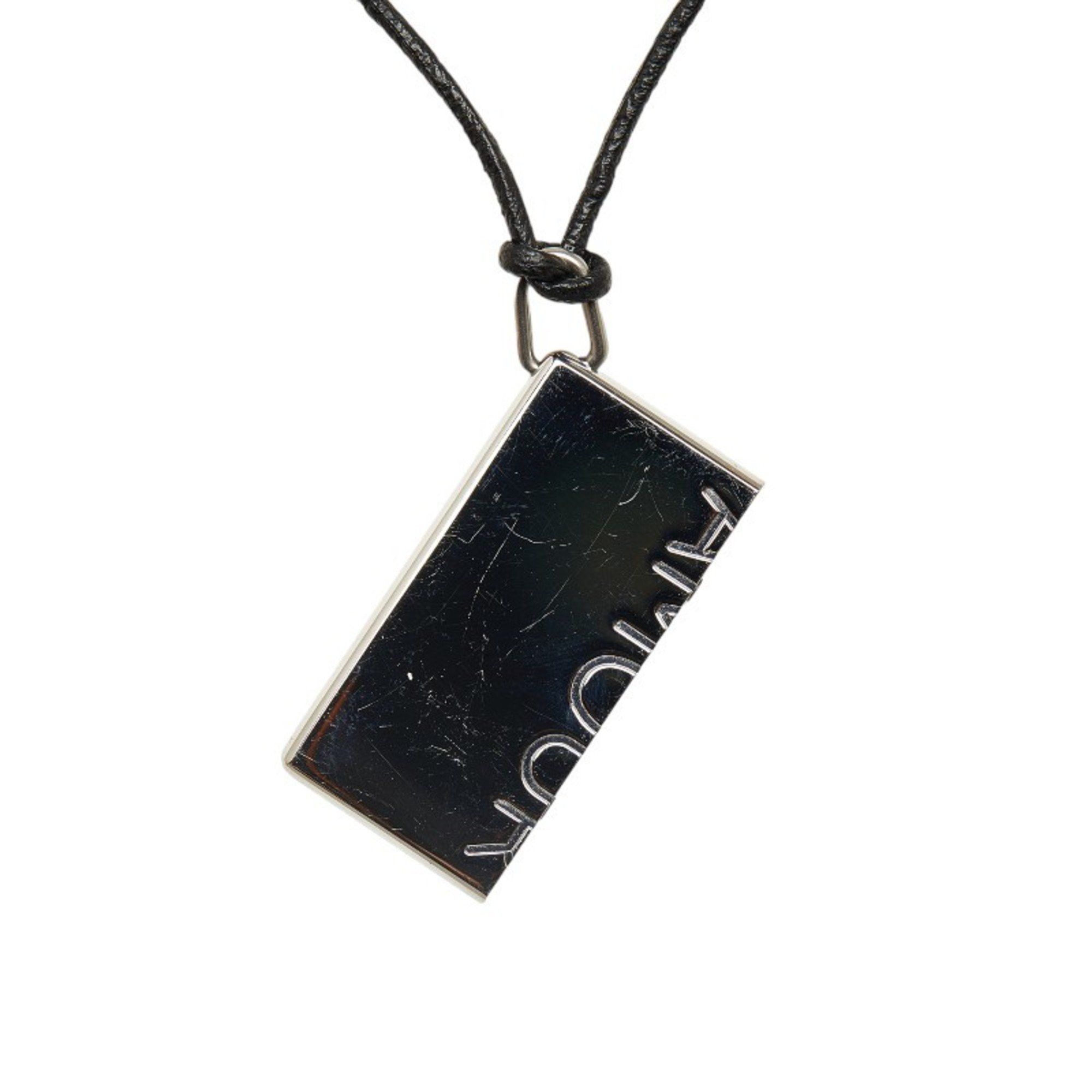 image of Hermes Dog Tag Necklace Silver Black Metal Women's Hermes