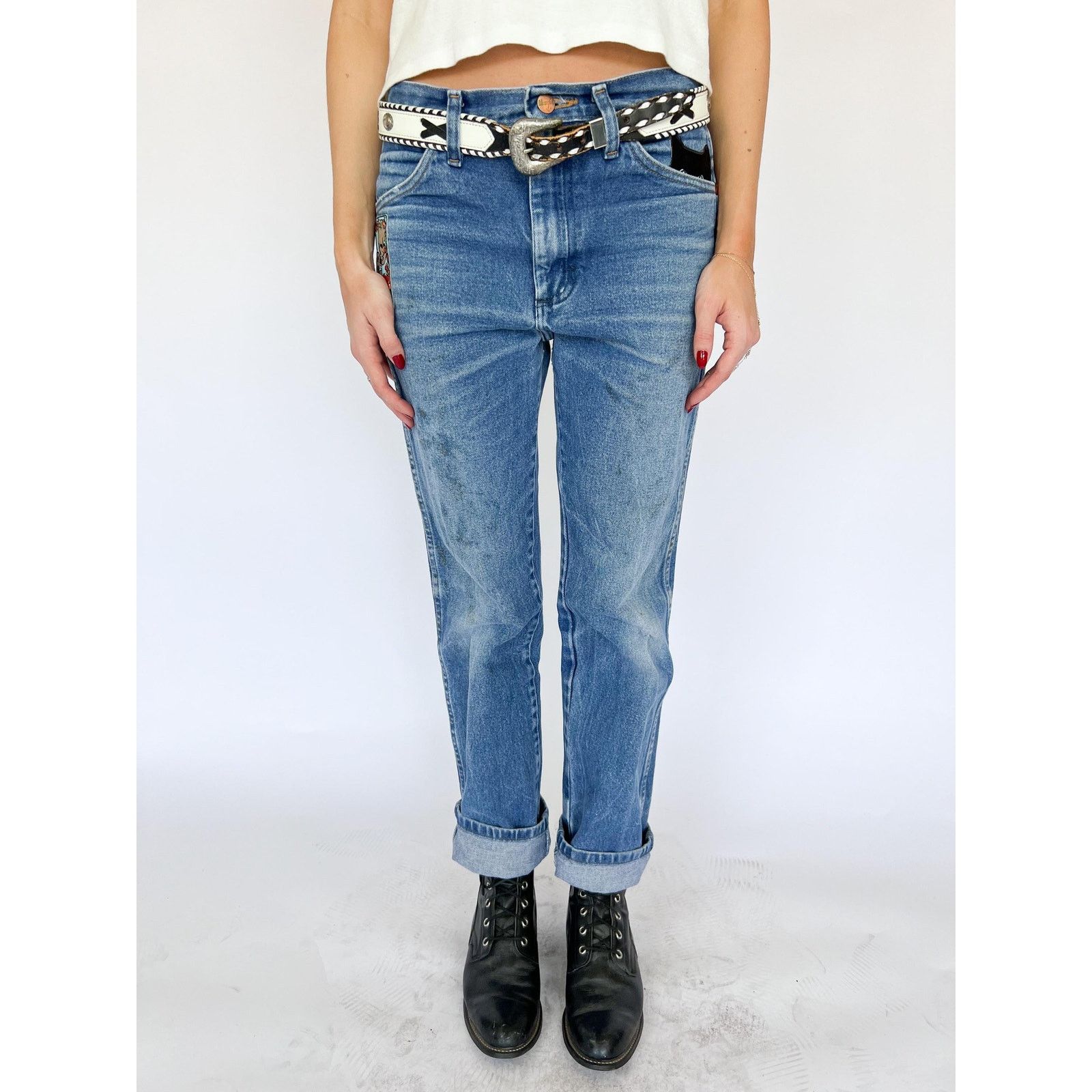 Wrangler VTG Spying Cat Corgi Pride & Tarot Patch Denim Sz 28 Size 28" / US 6 / IT 42 - 3 Thumbnail