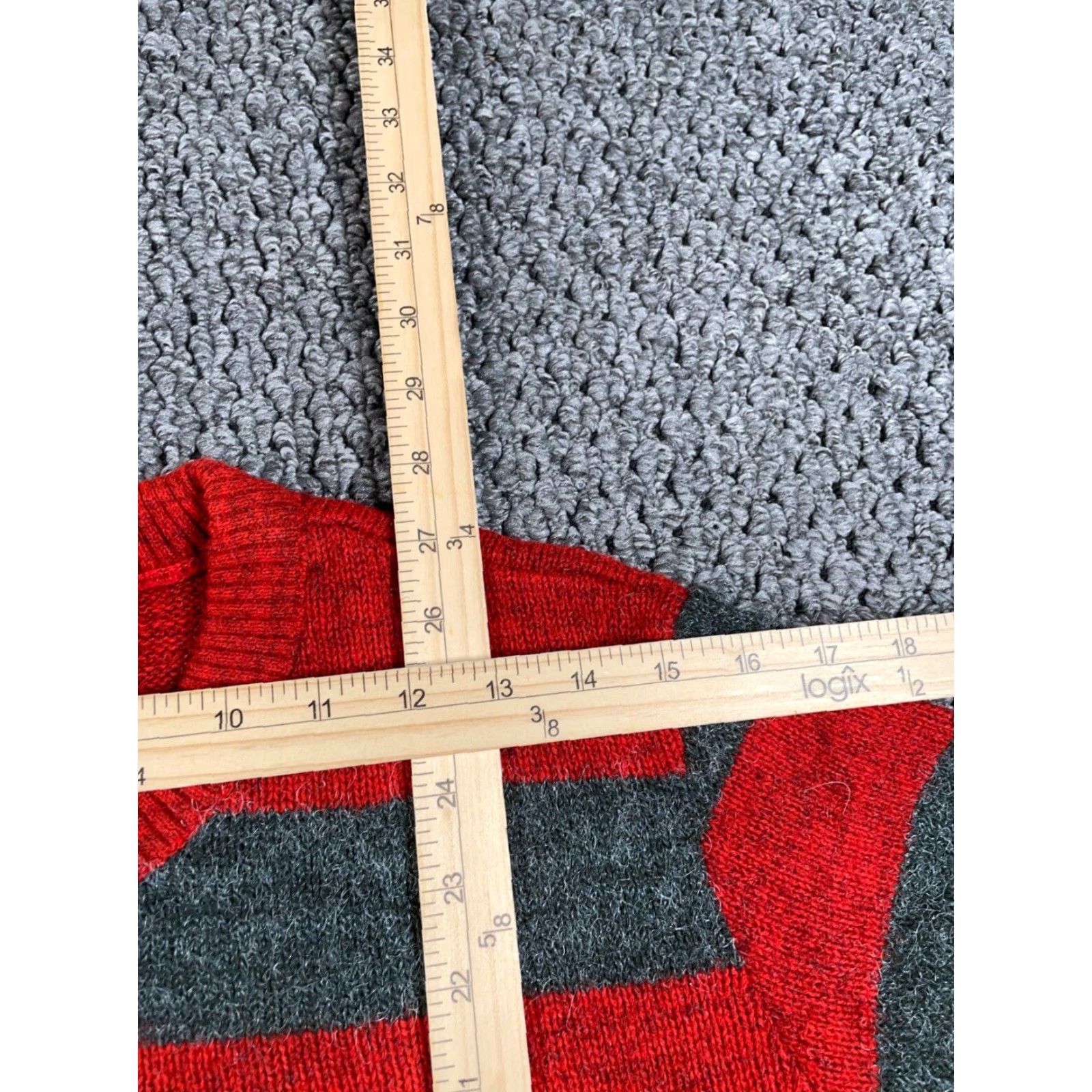 Vintage VTG Vintage Henley Sweater Adult Large Red Gray Striped Fuzzy Knit 90s Mens Pullover Knit Top Size US L / EU 52-54 / 3 - 6 Thumbnail