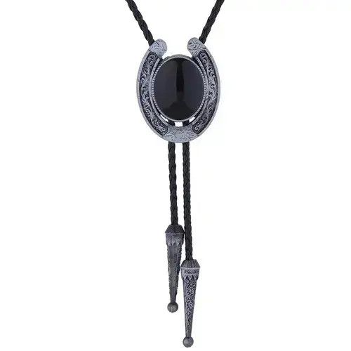 Other Western Horseshoe Black Agate Leather Rope bolo tie Size ONE SIZE - 1 Thumbnail