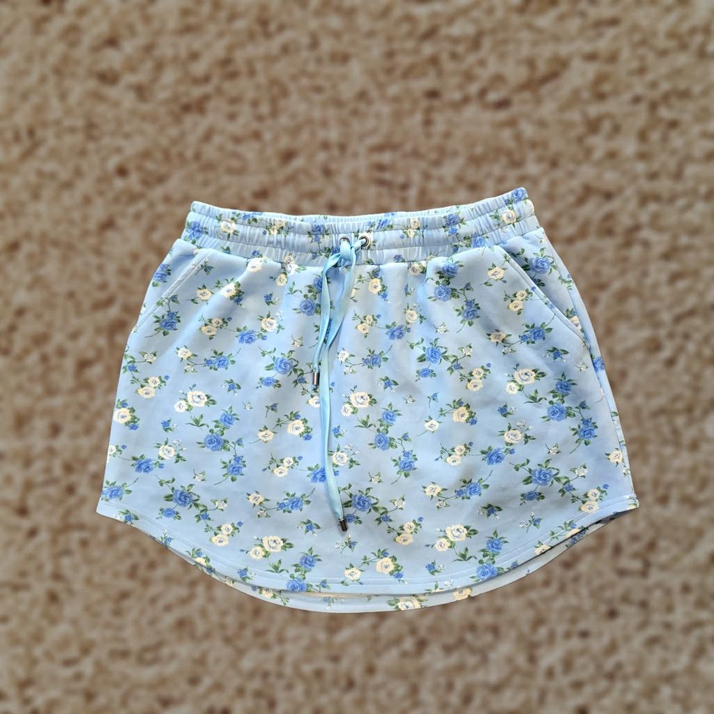 Vintage Arula Skirt Womens 0X Blue Floral Skort Shorts Pull On Stretch Pockets Casual Size 40" / US 18 - 1 Thumbnail