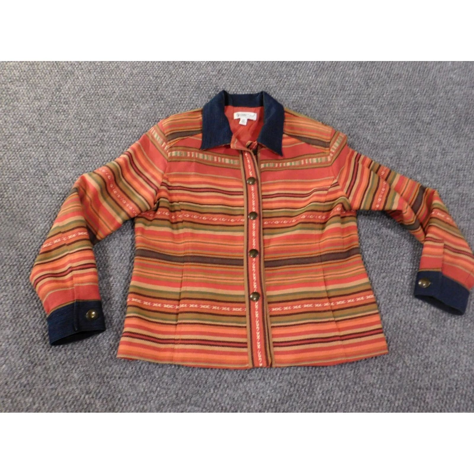 Coldwater Creek coldwater creek Jacket Women PM Red Striped Lined Button Mid-Length Regular Cotton Canvas Fall Spring Vintage: No gras Size M / US 6-8 / IT 42-44 - 3 Thumbnail