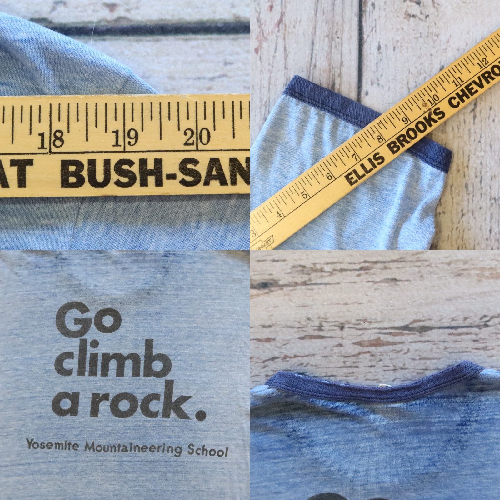 Hanes Vintage Hanes Shirt Go Climb a Rock Yosemite Mountaineering School Ringer Shirt Blue L Mens 90s/80s? Size US L / EU 52-54 / 3 - 9 Thumbnail