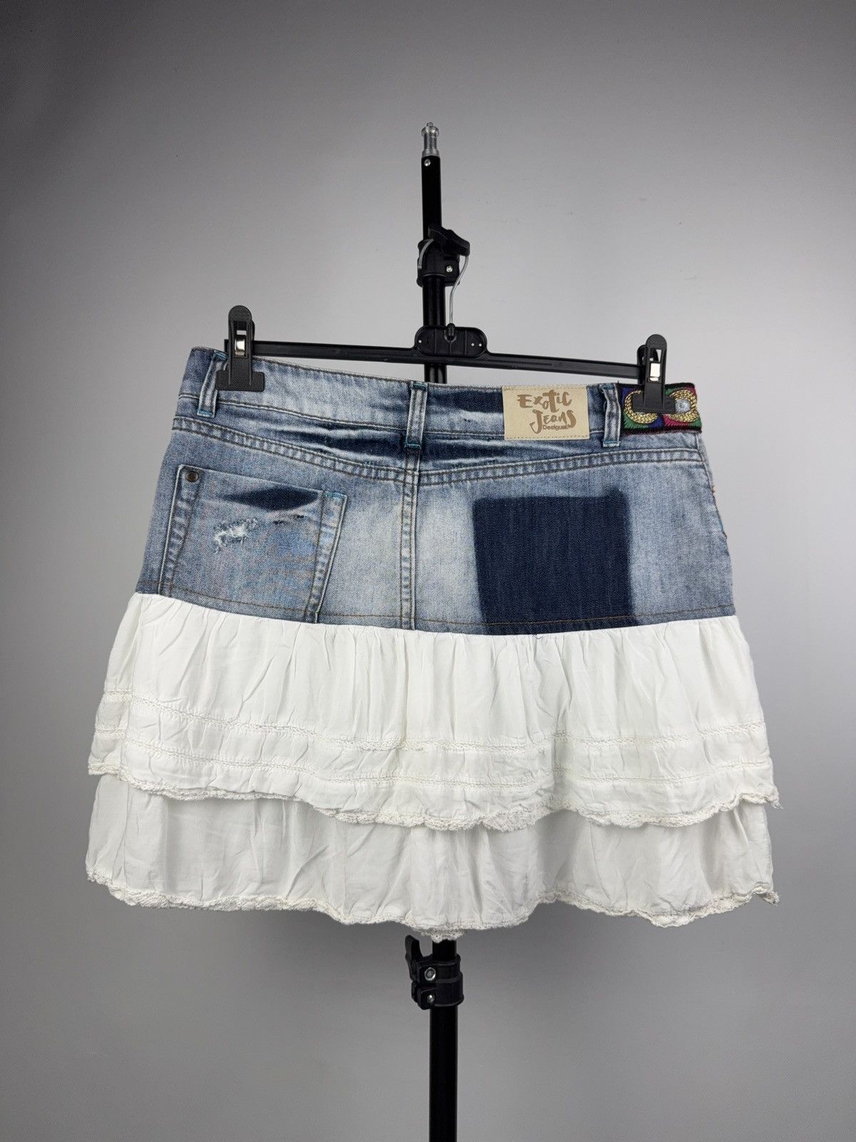 Desigual Desigual Exotic Jeans Layered Denim Y2K Boho Patch Skirt Size 31" - 6 Thumbnail