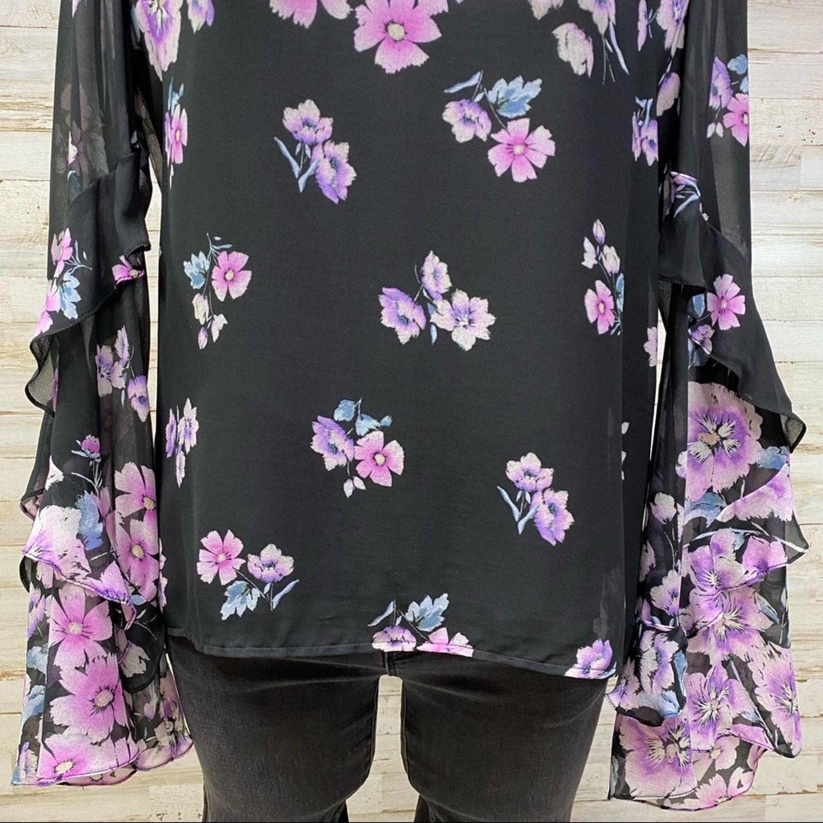 Nanette Lepore Nanette Lepore Silk Zen Floral Blouse Size S Purple Black Size S / US 4 / IT 40 - 4 Thumbnail